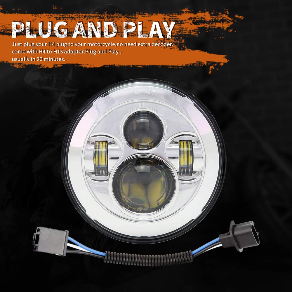 BICYACO DOT 7 Inch Motorcycle LED Headlight Headlamp Compatible with Harley Davidson Electra Glide Street Glide Fat Boy Road Kin