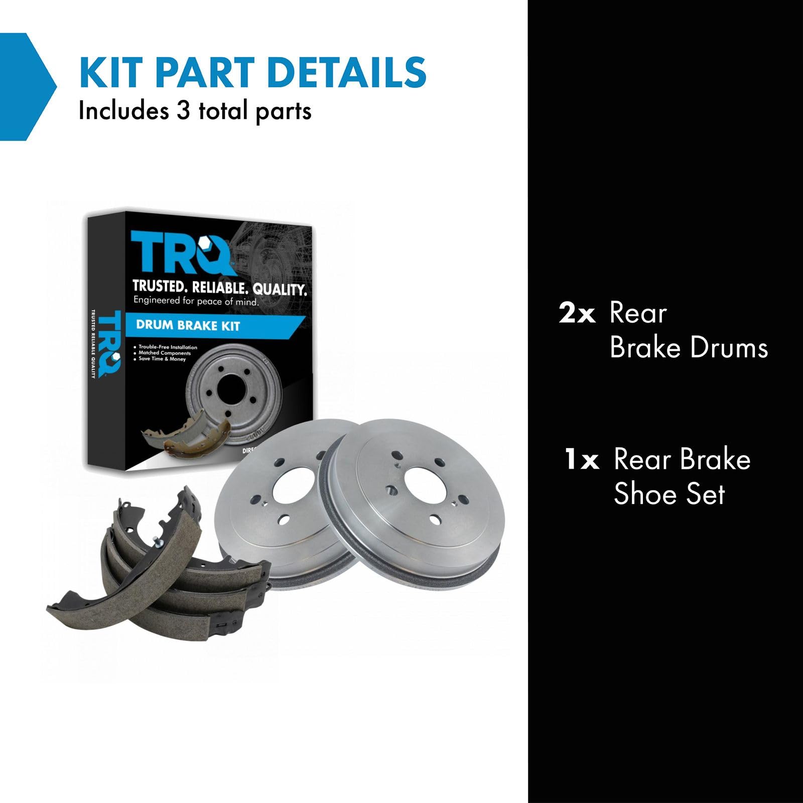 TRQ Rear Brake Drums & Shoes Left & Right Kit for 00-05 Toyota Celica 5 Lug