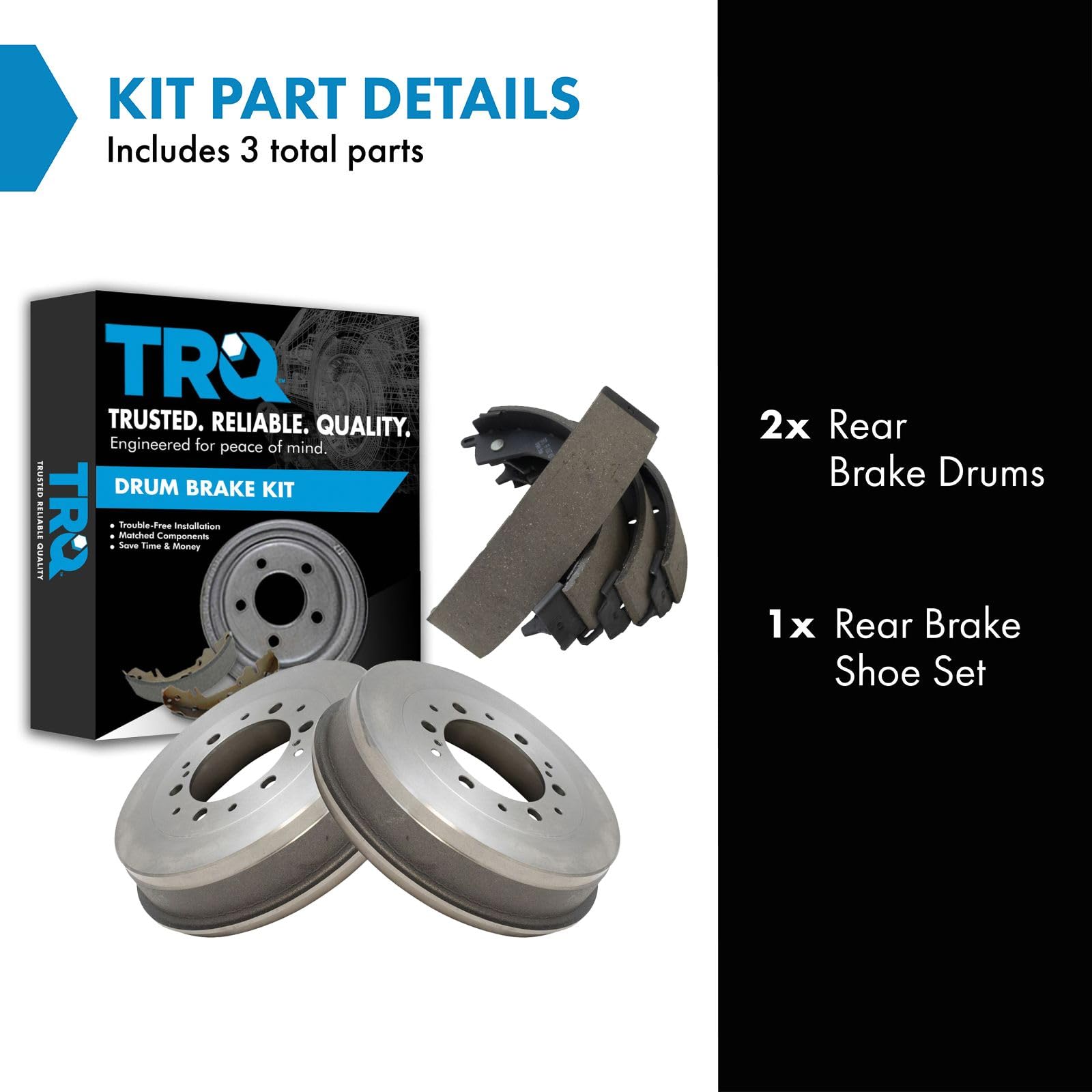 TRQ Brake Drum & Shoe Kit Rear Set Compatible with 05-15 Toyota Tacoma