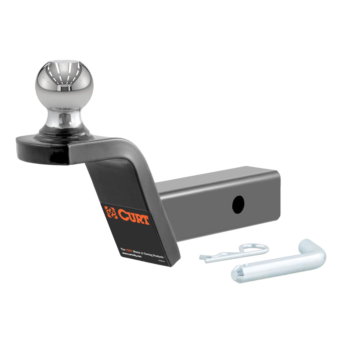 Curt 45155 Fusion Trailer Hitch Mount With 2-Inch Ball & Pin, Fits 2-In Receiver, 7,500 Lbs, 2'' Rise, Black