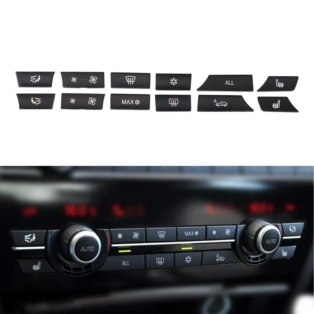 Motoku Set Of 12 Air Conditioning A/C Heater Button Key Caps Switch Cover Repair Kit For Bmw 5 6 7 F10 F01 F12 61319313923 93139