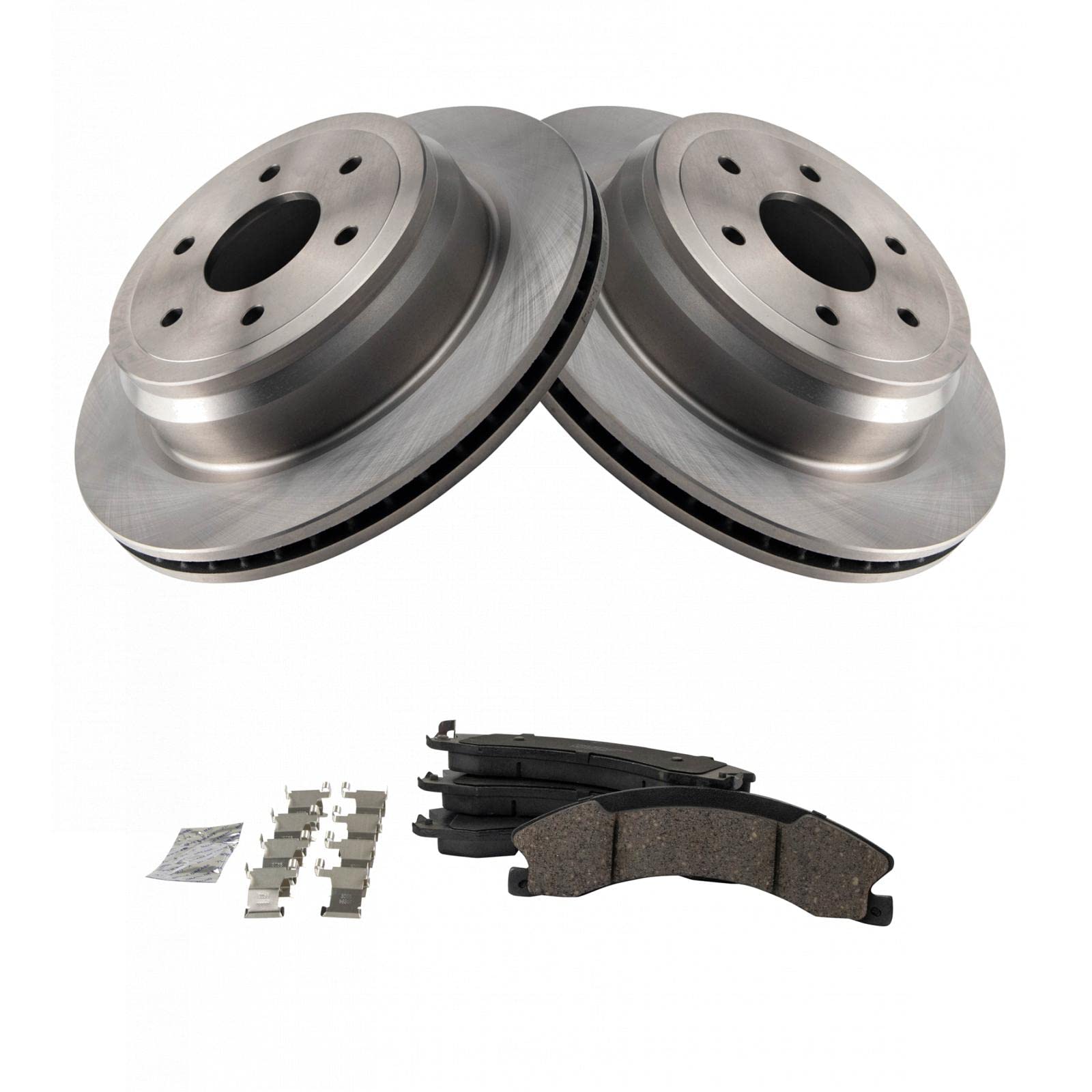 TRQ Rear Brake Pad & Rotor Kit Brake Pads Brake Rotor Ceramic Compatible with 2016-2021 Nissan TITAN XD