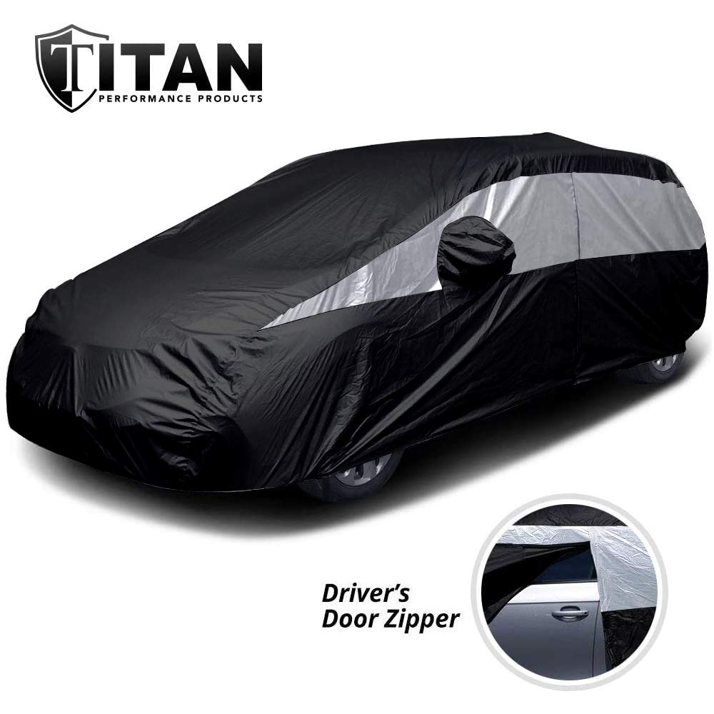 Titan Jet Black Poly 210T Car Cover For Hatchbacks 165-181''. Waterproof, Uv Protection, Scratch Resistant, Driver-Side Zippered