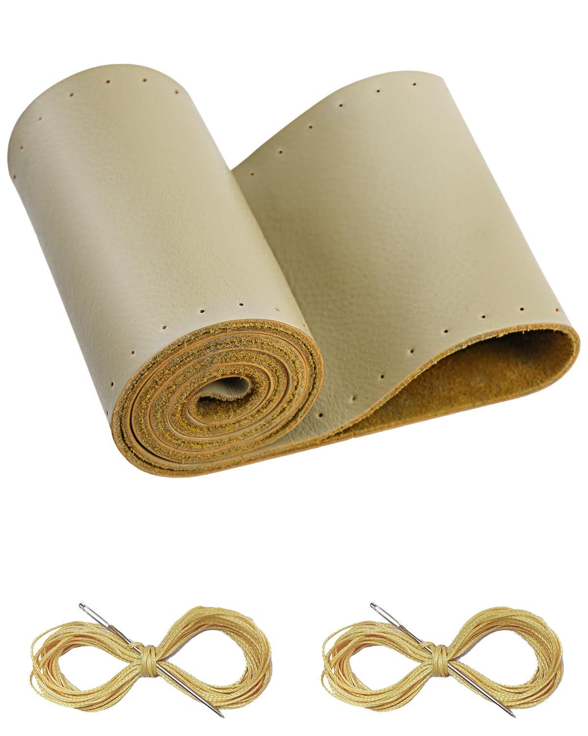 Belinous Leather Steering Wheel Cover Lace Up, Stitch On Wrap, Universal Fit 13-21 Inch Car Truck Suv Pickup Boat, A Whole Piece