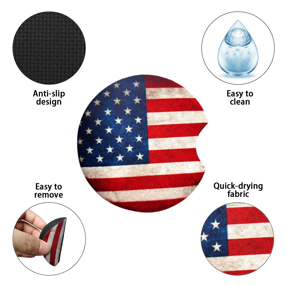 2 Pack Car Coasters For Drinks Absorbent - 2.75 Inch Cute Car Cup Holder Coasters For Women, Removable Cup Holder Coaster For Your Car, Car Interior Accessories For Women & Girls (Red Flag)