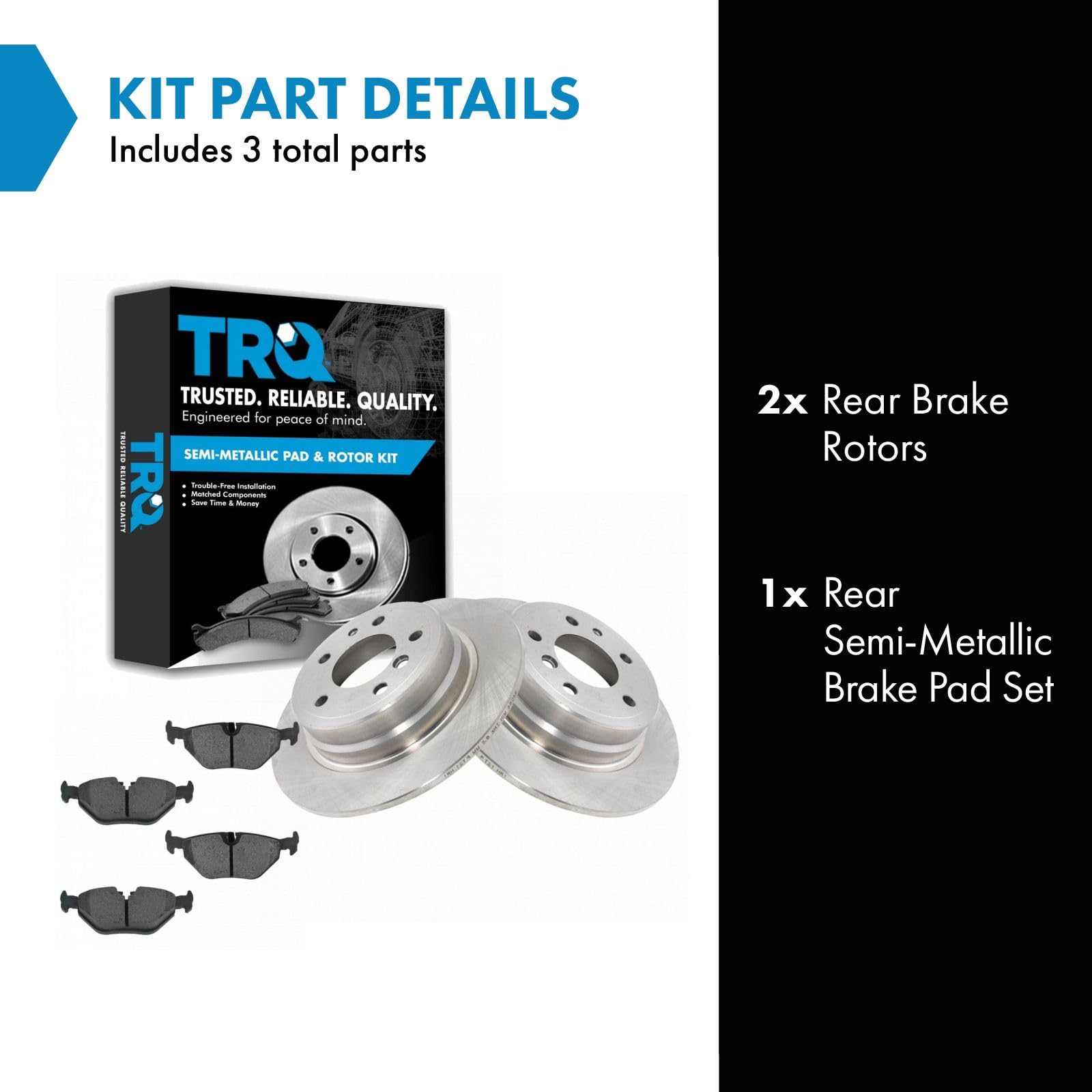 Trq Rear Brake Pad & Rotor Kit Brake Pads Brake Rotor Semi-Metallic Compatible With 1989-1995 Bmw 525I 1993 525It 1994-1995 530I