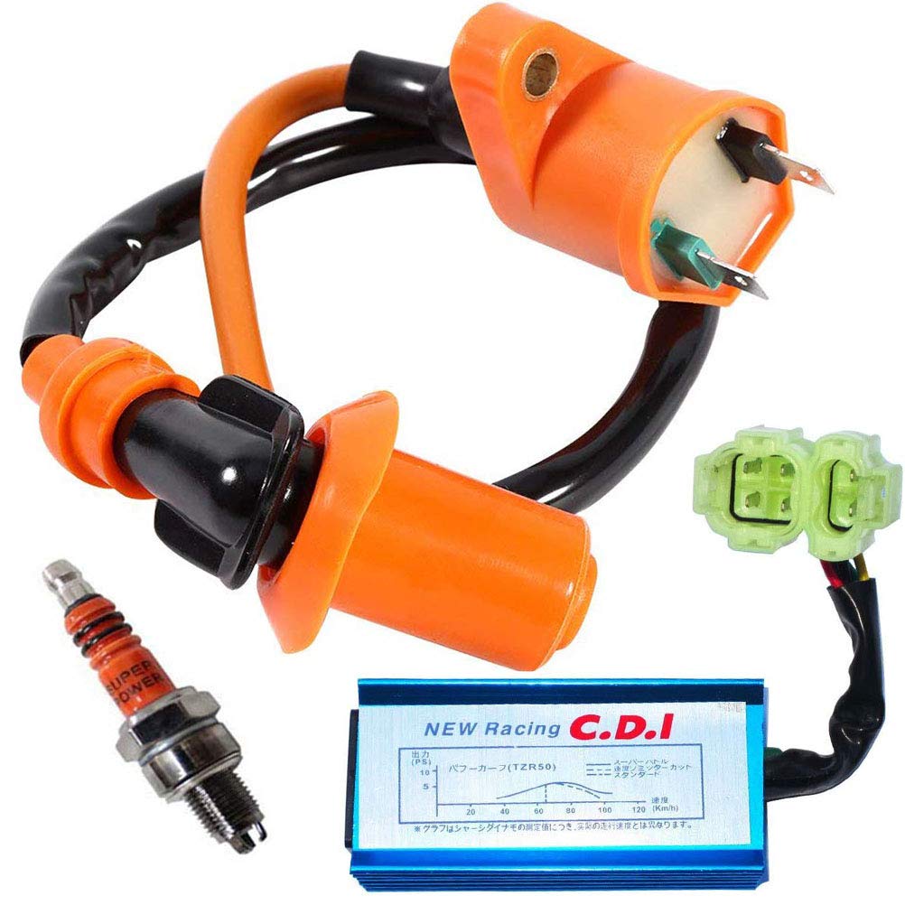 High Performance Racing Ignition Coil for GY6 50cc 150cc 125cc ATV Moped Scooter Parts with 6 Pin CDI 3 Electrode Spark Plug - S