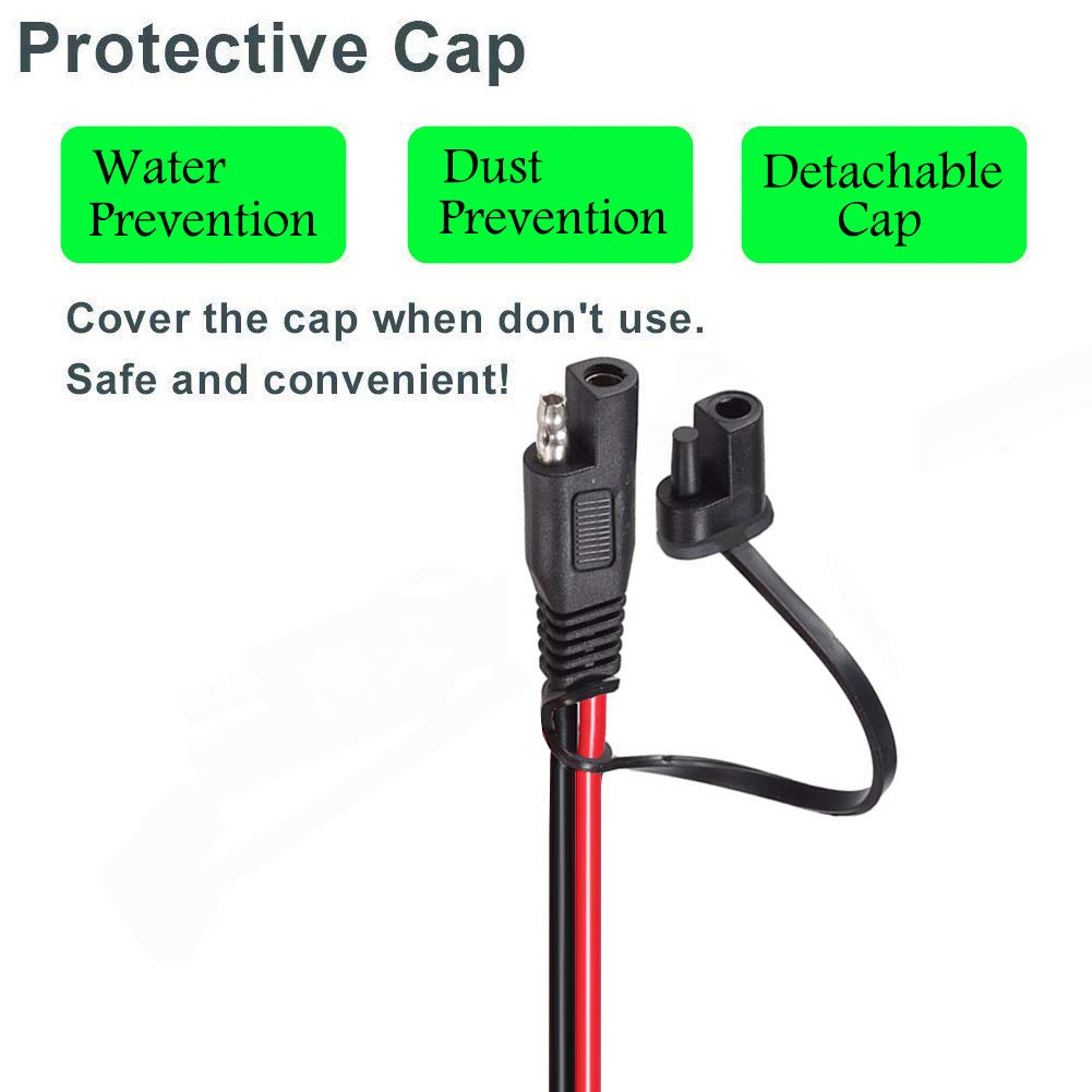 Yetor Sae To O Ring Terminal Harness, Sae Connector With 15A Protection Fuse For Safety, 2-Pin Quick Disconnect Plug,Sae Battery Extension Cable With 3.28Ft 10Awg For Motorcycle Cars. (100Cm)