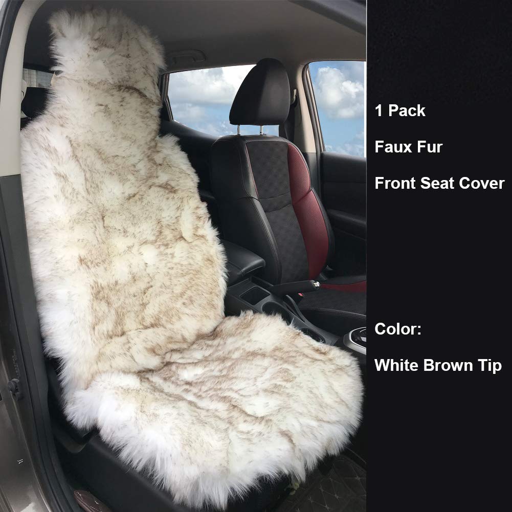 Faux Fox Fur Car Seat Cover for Cars SUV Trucks Universal Fit, Soft Plush Synthetic Fox Buck Fur Car Seat Cushions by FLMaples (