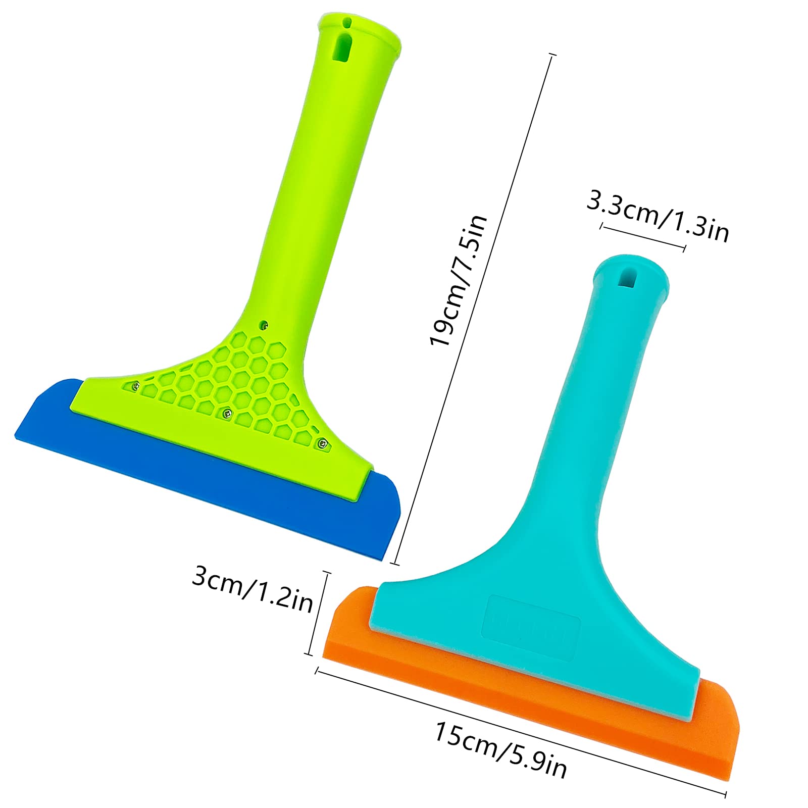 Super Flexible Silicone Squeegee, Auto Water Blade, Water Wiper, Shower Squeegee, 5.9'' Blade And 7.5'' Long Handle, For Car Windshield, Window, Mirror, Glass Door, Green+Lake Blue