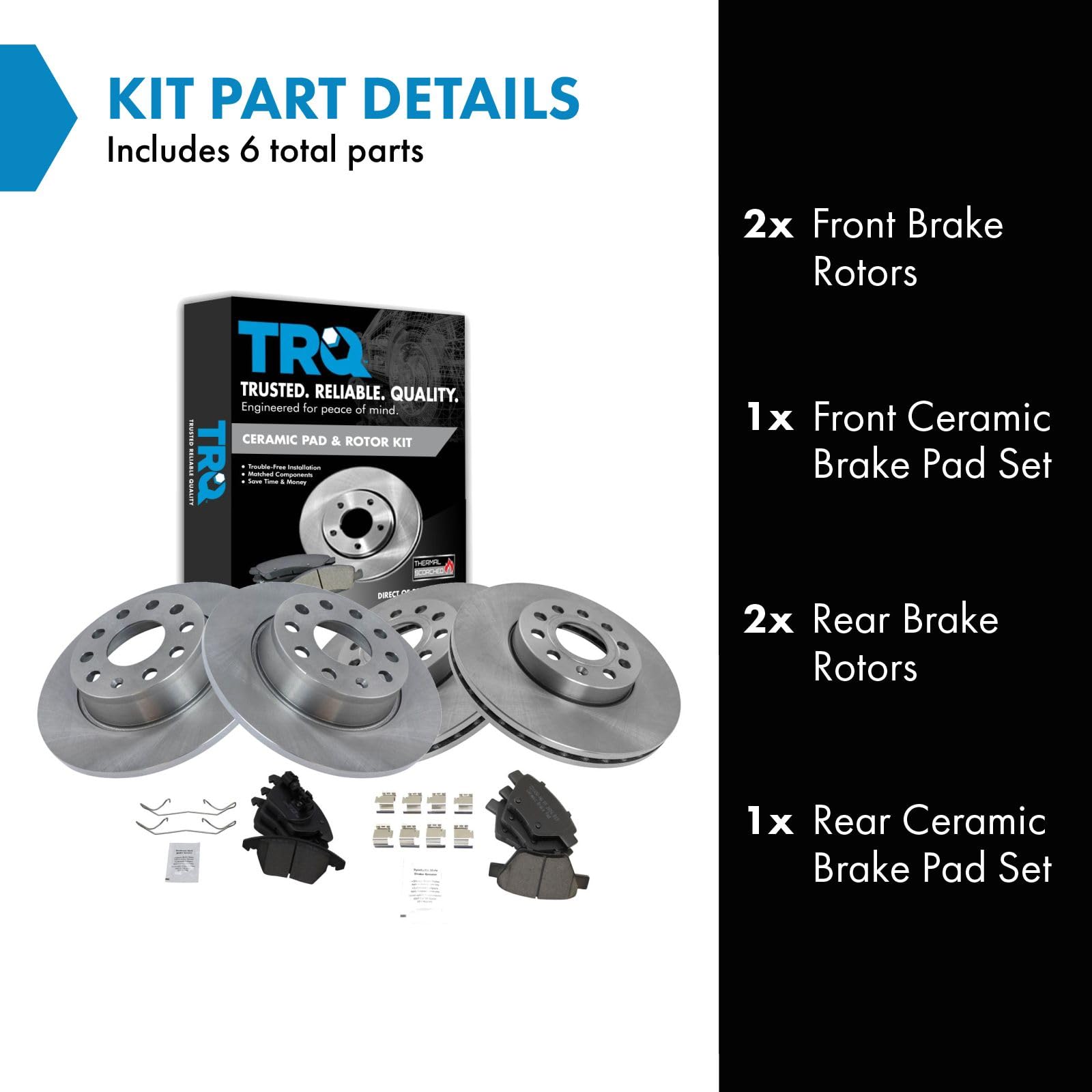 Trq Front And Rear Brake Pad & Rotor Kit Brake Pads Brake Rotor Ceramic Compatible With 2010-2013 Audi A3 2009-2013 A3 Quattro 2
