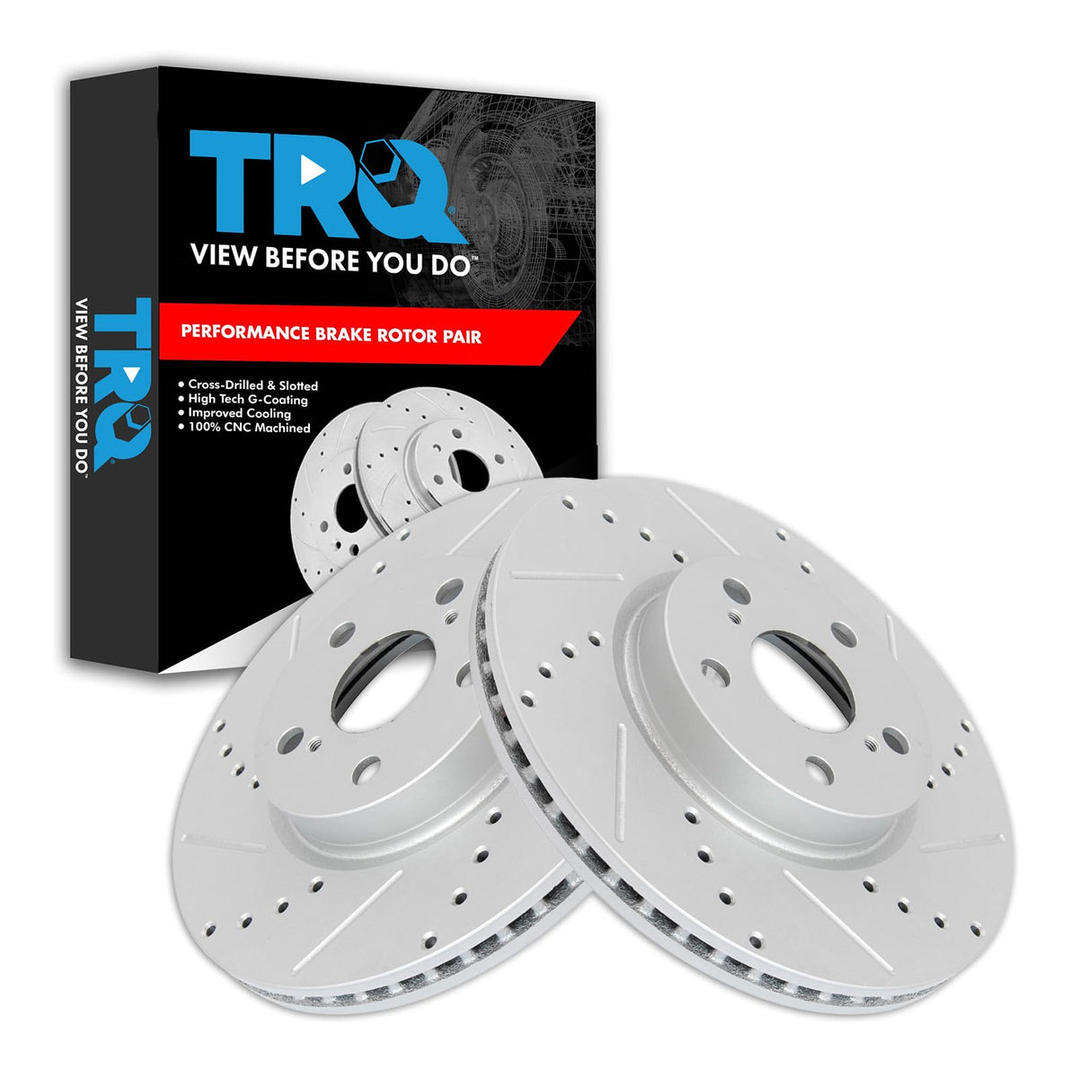 Trq Front Performance Brake Rotors Set Premium G-Coated Cross Drilled & Slotted Compatible With 2009-2010 Pontiac Vibe 2008-2014