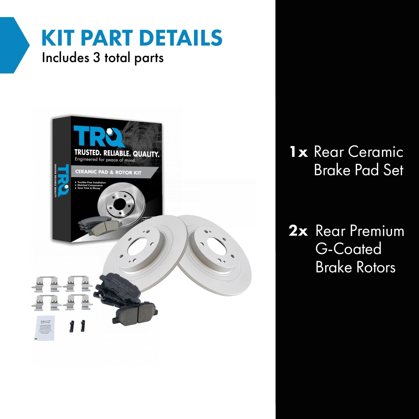 Trq Rear Brake Pad & Rotor Kit Brake Pads Brake Rotor Ceramic Premium G-Coated Compatible With 2014-2019 Mitsubishi Outlander 20