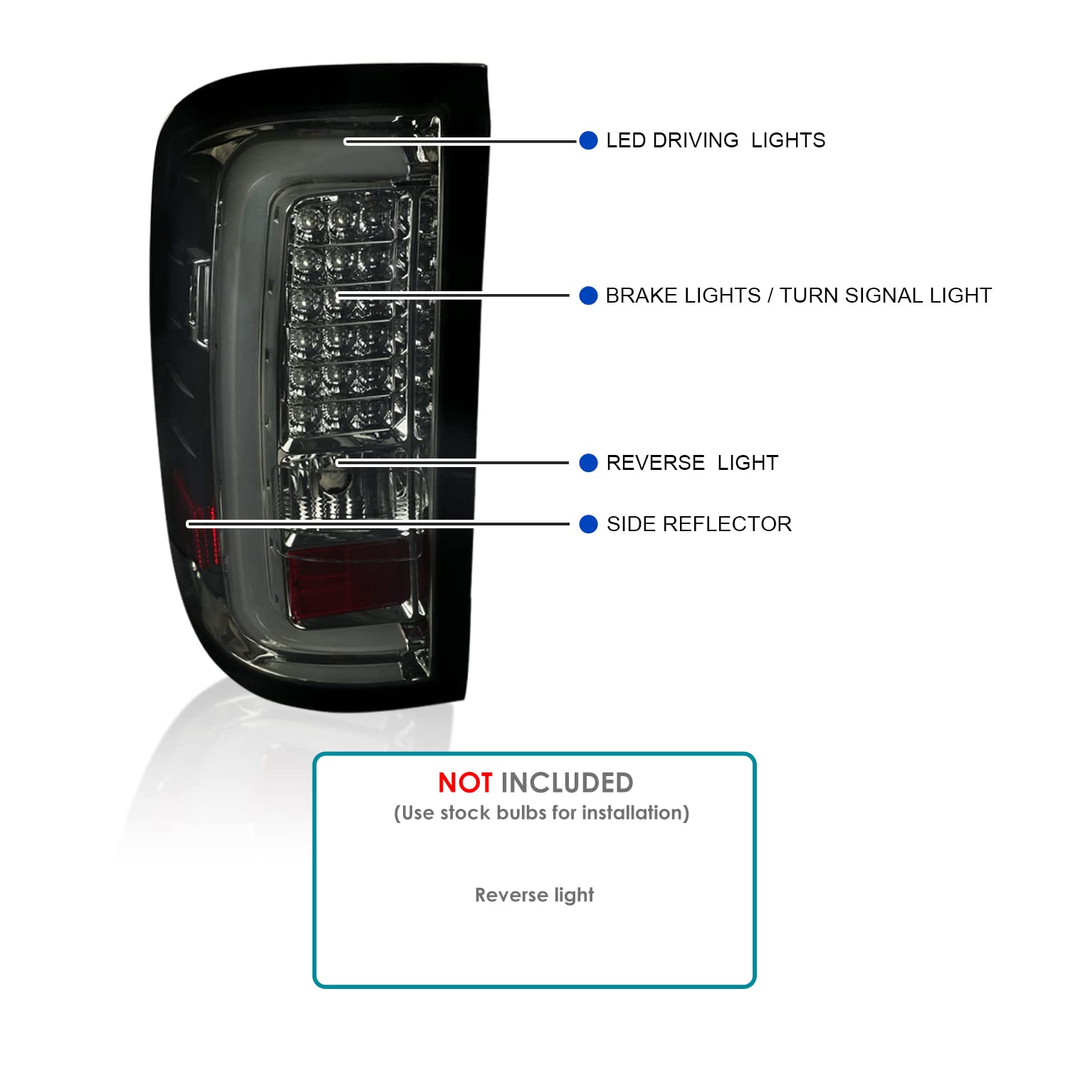 Spec-D Tuning Smoke Lens LED Bar Tail Lights Compatible with 2014-2018 GMC Sierra 1500, 2014-2018 GMC Sierra 2500HD, 2014-2018 GMC Sierra 3500HD, Left + Right Pair Assembly
