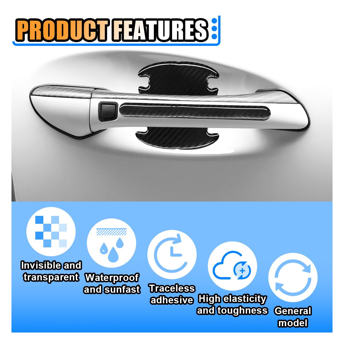 KITUREK Car Door Handle Scratch Protector, Traceless Cup Handle Sticker Decal, Bowl Protector, Paint Protection Film - Carbon Fi