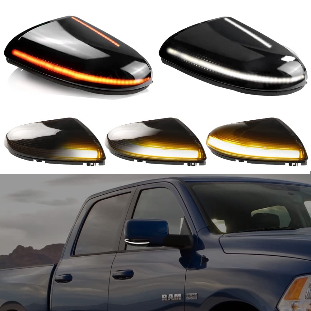 Jinfili A Pair Rearview Mirror Led Turn Signal Lights Assembly Side Marker Puddle Lamp Compatible With Dodge Ram 1500 2500 2010-