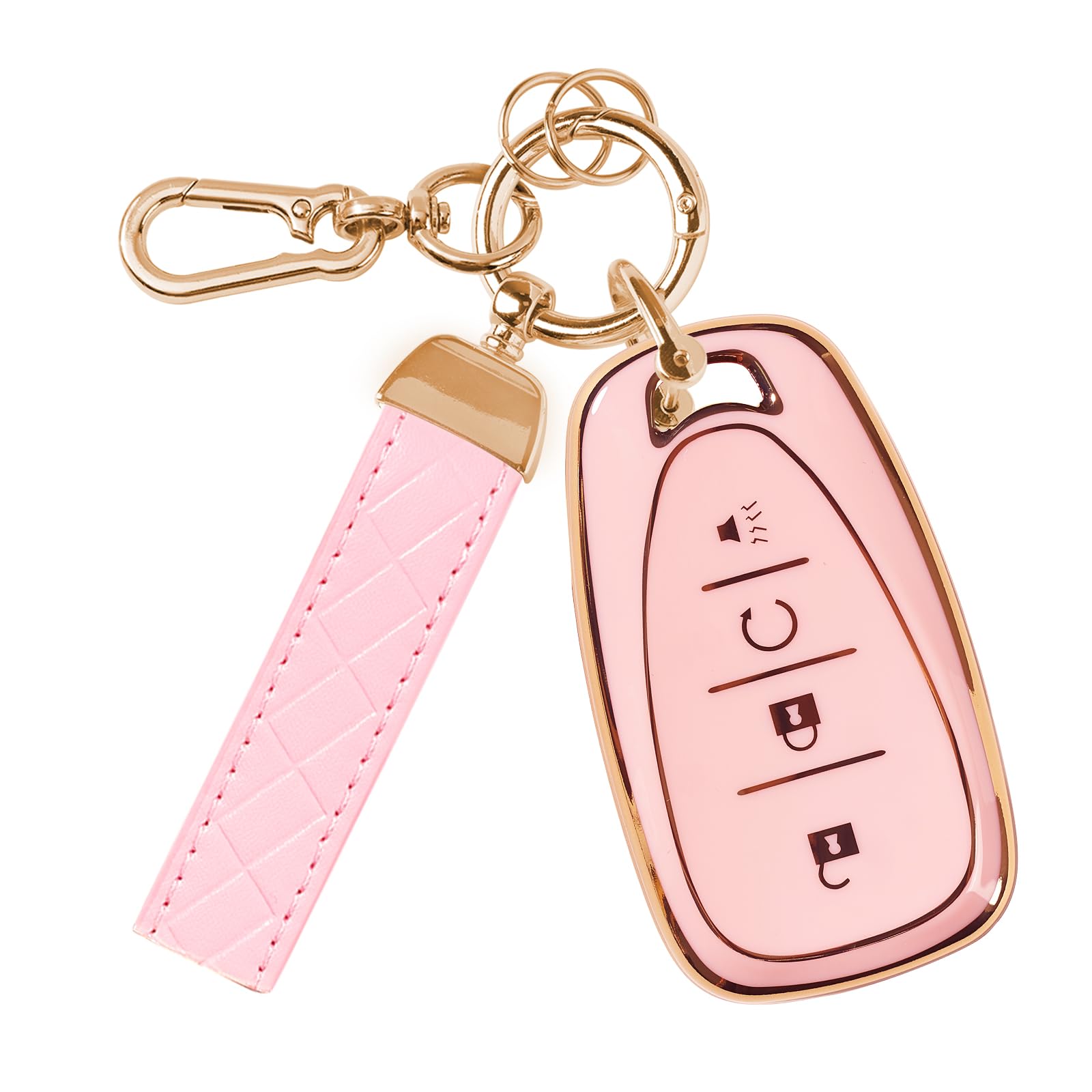 Rislobx Key Fob Cover Fit for Chevy Key, Car Key Case Protector for Volt Bolt Spark Equinox Traverse Trax (4 Buttons Sakura Pink