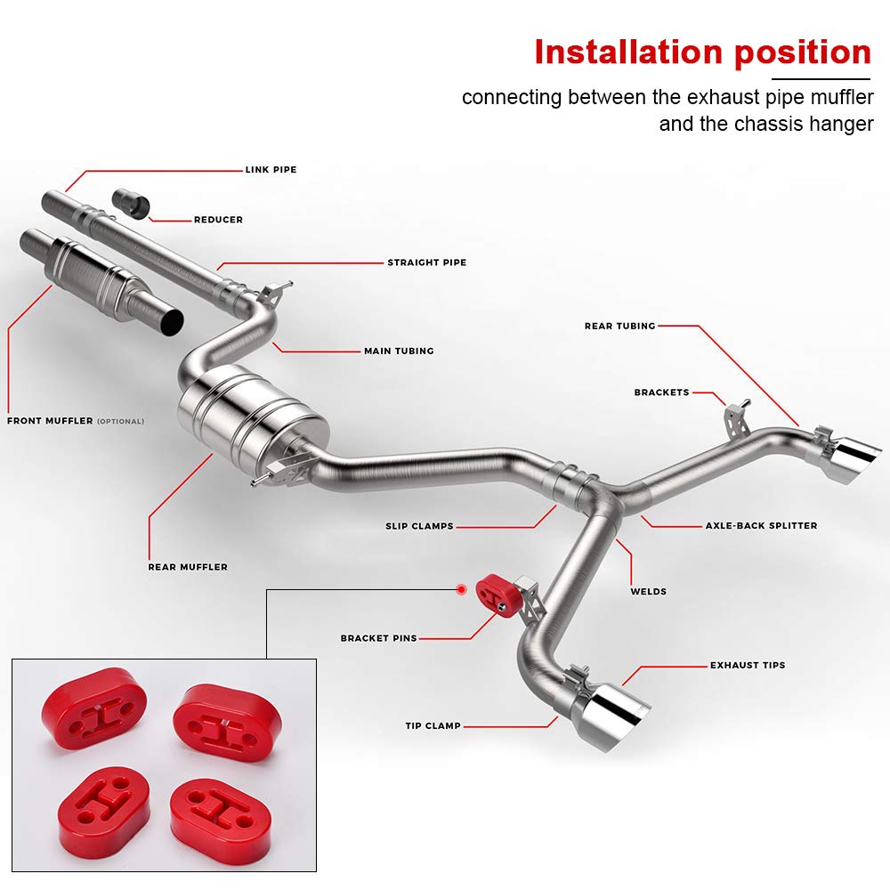 Ptnhz Racing Universal 4Pcs Polyurethane Exhaust/Muffler Rubber Short Hanger Insulator Bracket Bushing Mount 10Mm Red