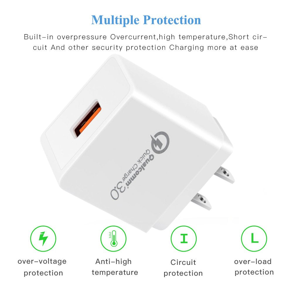 Quick Charge 3.0, 18W Usb Wall Charger Qc 3.0 Adapter 3A Fast Charger Compatible With Iphone 12 11 Pro X Xr Xs Max | Galaxy S21