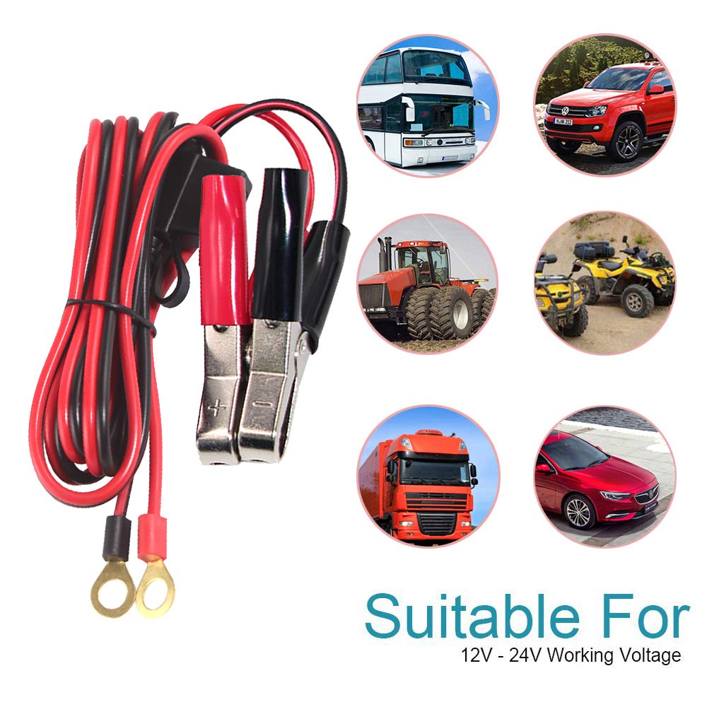 Kuncan Battery Alligator Clips To O Ring Terminal Harness Wire 2 Pin Lug Cable (6Ft)