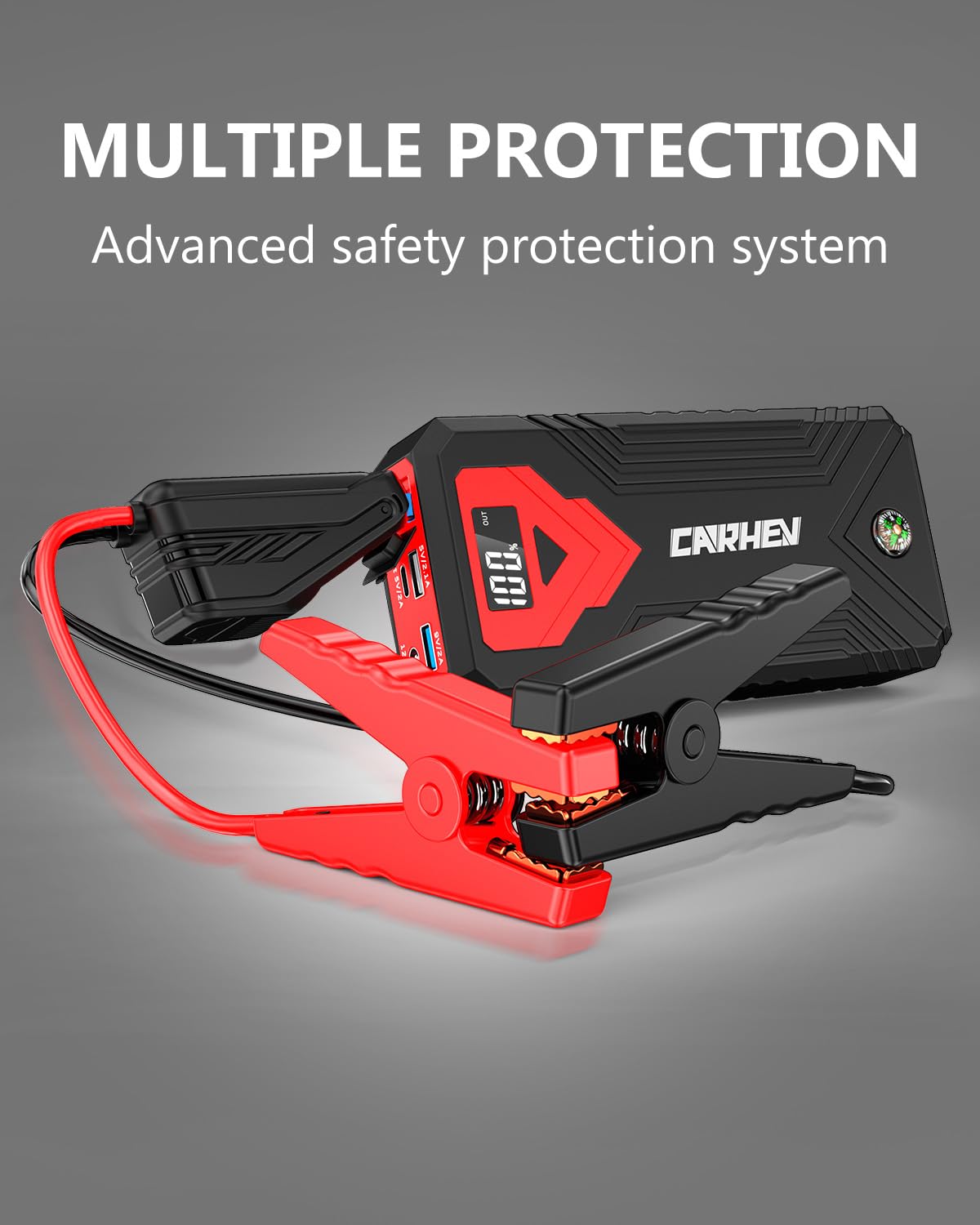 Carhev 3000A Jump Starter, 24000Mah Car Battery Jump Starter (Up To 8.0L Gas And 8.0L Diesel Engine) Battery Jumper Starter Portable, 12V Car Jumper Starter Portable With Led Light And Usb Qc 3.0