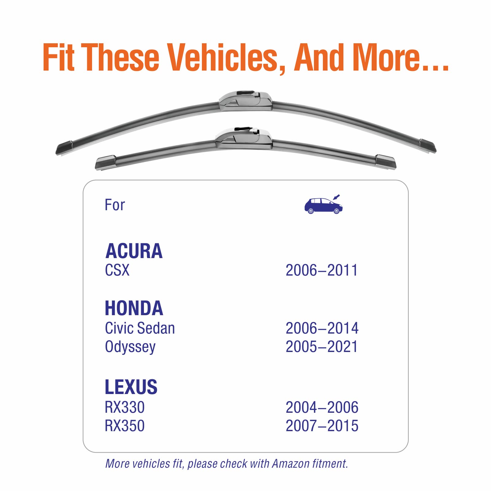 Wowiper Oe Quality Windshield Wiper Blades - 26 And 22 Inch (Set Of 2), Metal Base For 300% More Stable, For Honda Odyssey 22-05