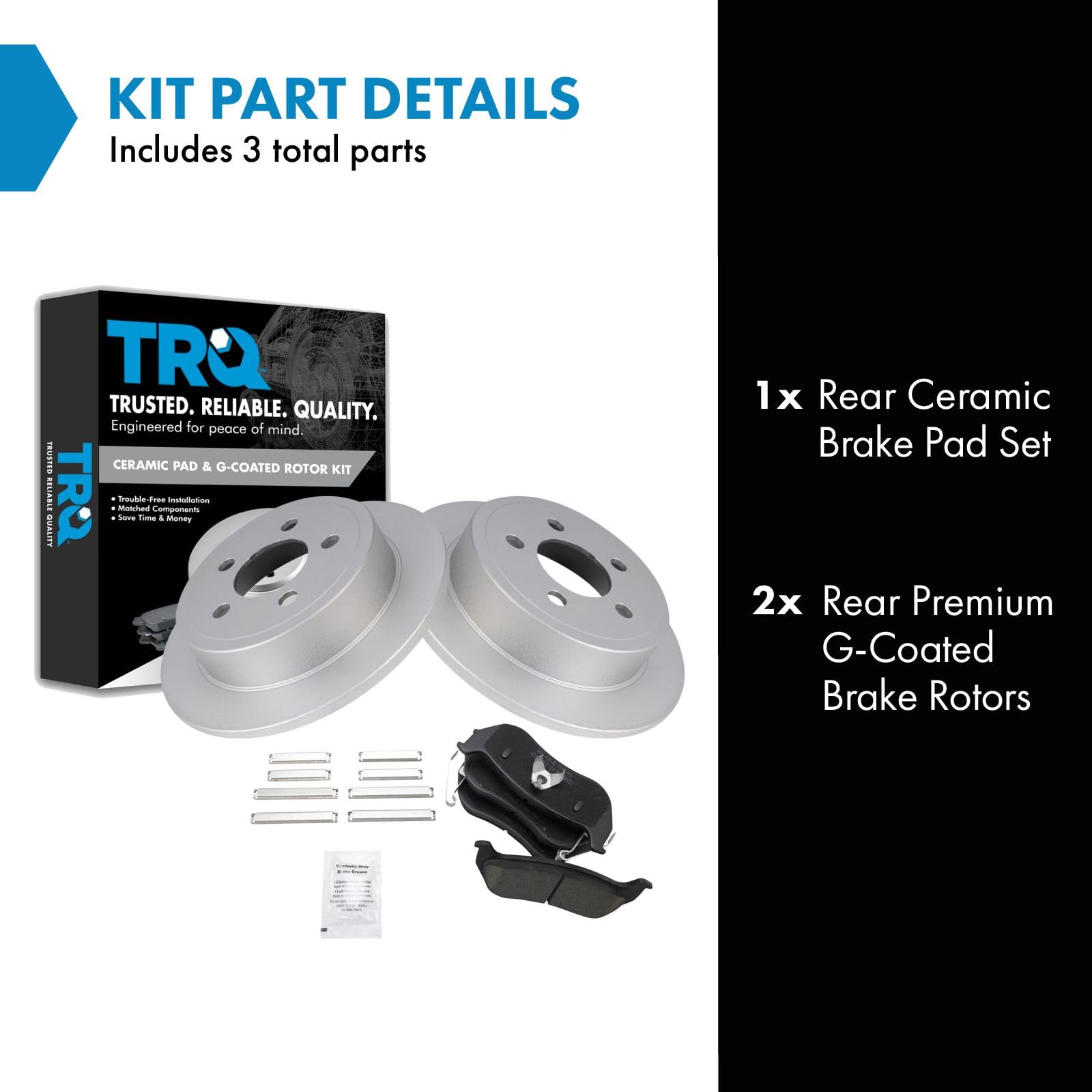 Trq Rear Brake Pad & Rotor Kit Premium G-Coated Ceramic Compatible With 2003-2007 Jeep Liberty