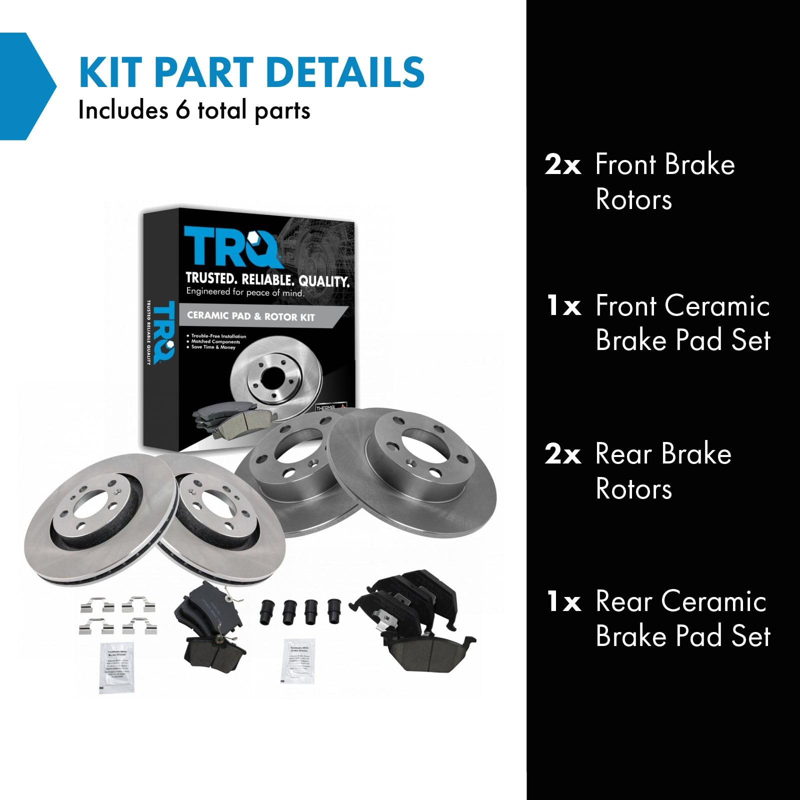 Trq Front And Rear Brake Pad & Rotor Kit Brake Pads Brake Rotor Ceramic Compatible With 2009-2010 Volkswagen Beetle 1999 Jetta