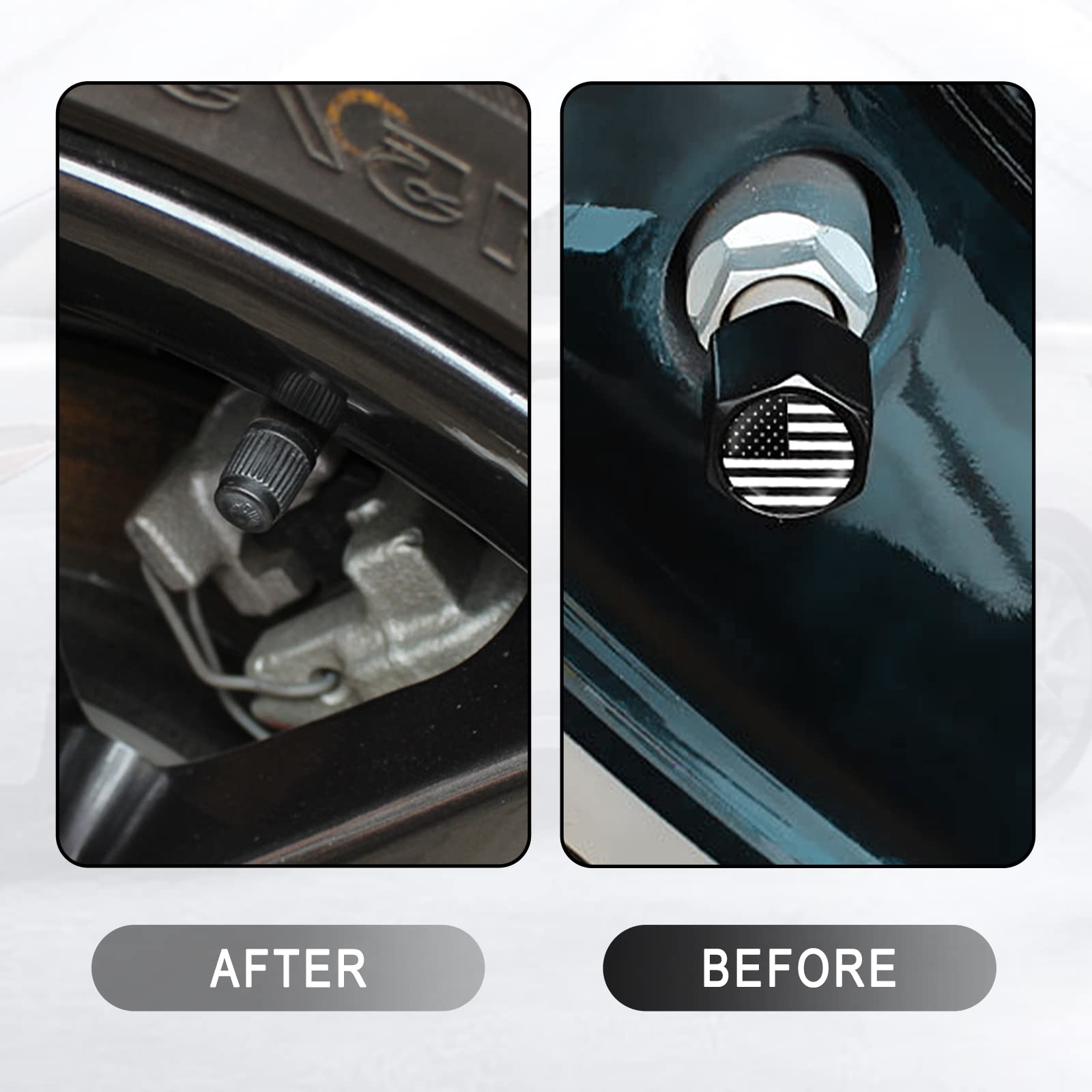 Ajxn 4 Pcs B&W American Flag Car Wheel Tire Valve Stem Caps Airtight Dust Proof Covers Universal Tire Air Valve Caps For Cars, T