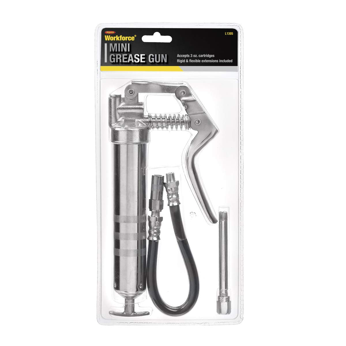 Workforce Mini Grease Gun, For 3 Oz. Cartridges, 12 In. Flexible Extension, 4 In. Rigid Extension - L1305