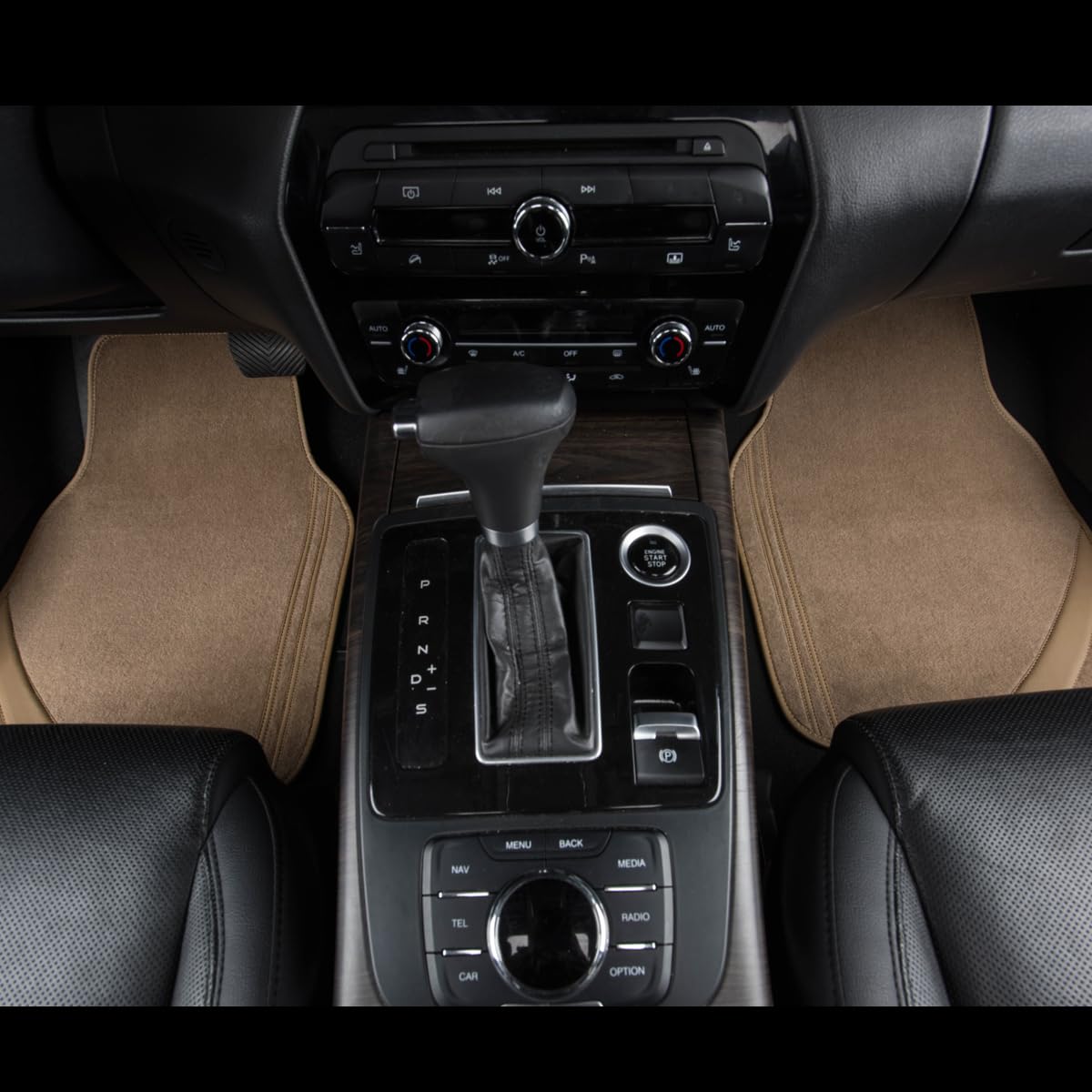 Car Pass Beige Car Floor Mats, Edge Leather Waterproof Car Mats With Double Stitch Line And Anti-Slip Backing Design, Fit 95% Au