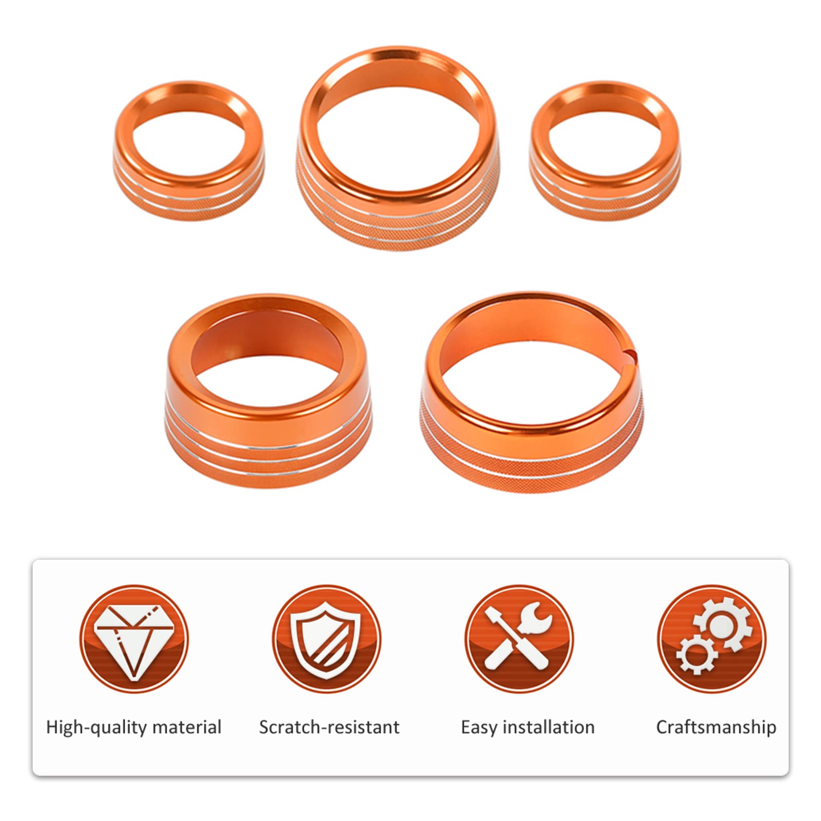 Voodonala for Dodge RAM Air Conditioner Headlight Switch CD Knob Trim for 2013-2017 Dodge RAM Aluminum 5pcs Orange