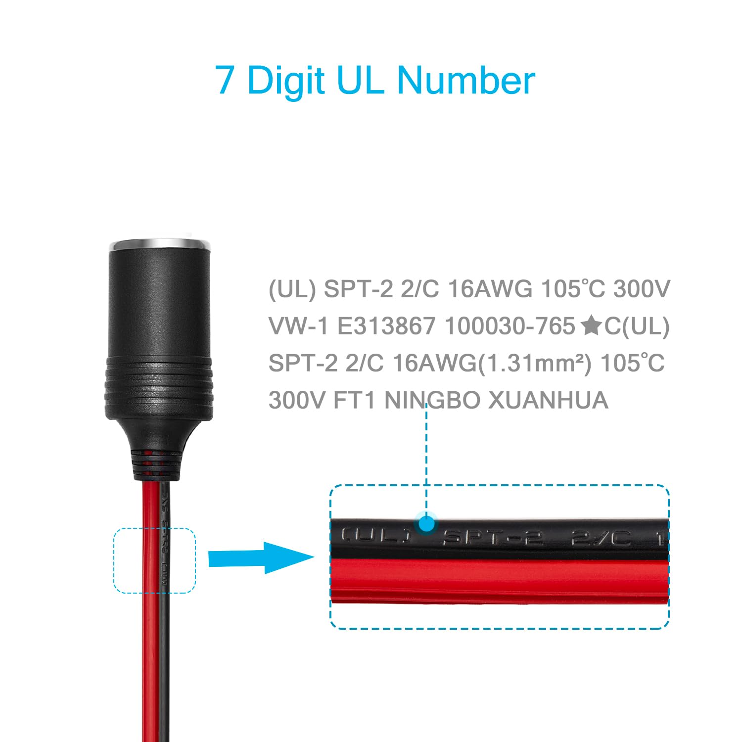 Chanzon 12V / 24V Power Supply Car Plug Outlet - 6Ft/3Ft Ul 16Awg Cable With 15A Fuse - Heavy Duty Dc Cigarette Lighter Female S