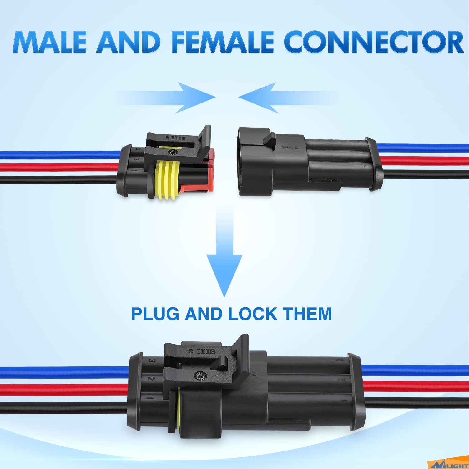 Nilight 3Pin Electrical Wire Connectors Male And Female Plug Socket Quick Disconnect Waterproof Play Terminals For Automotive Ca