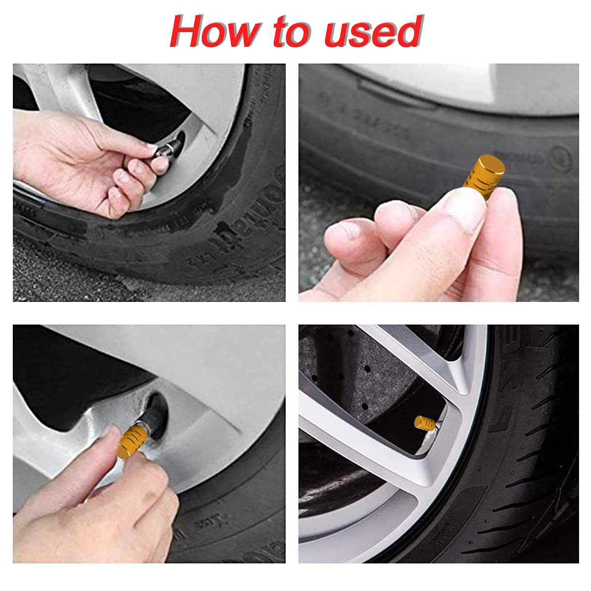 Aluminum Alloy Tire Valve Stem Caps, 4 Pack Universal Car Wheel Tire Valve Caps, Universal Stem Covers For Cars Trucks Motorcycl