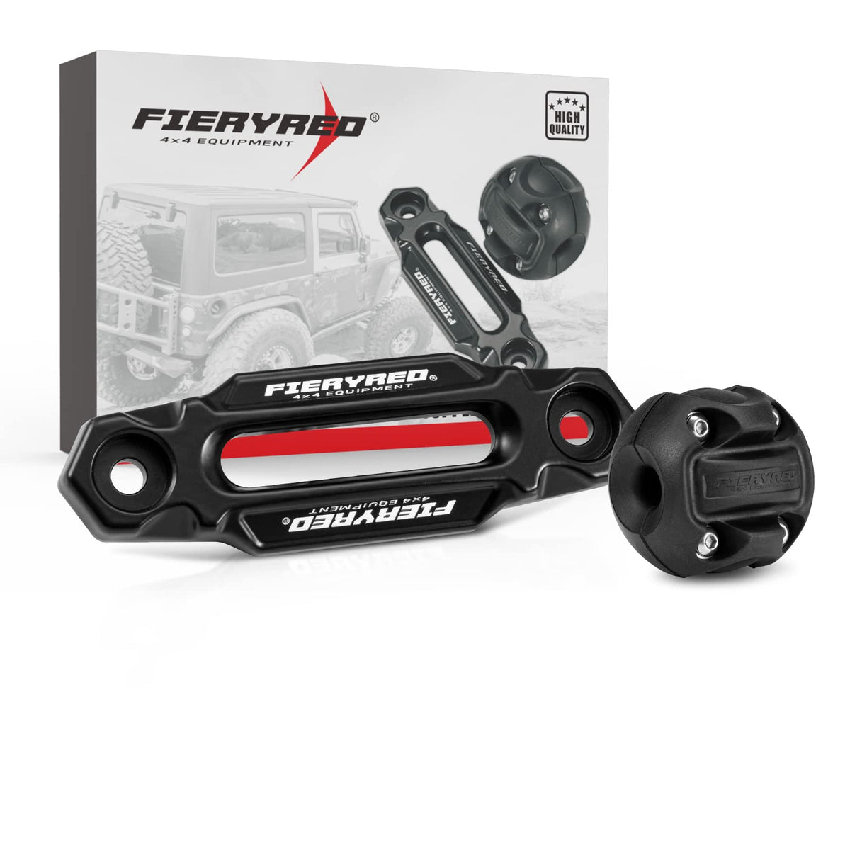 Fieryred Winch Hawse Fairlead With Winch Cable Hook Stopper Kit,4-7/8 Inch Bolt Pattern Aluminum Fairlead For Synthetic Rope,Sui