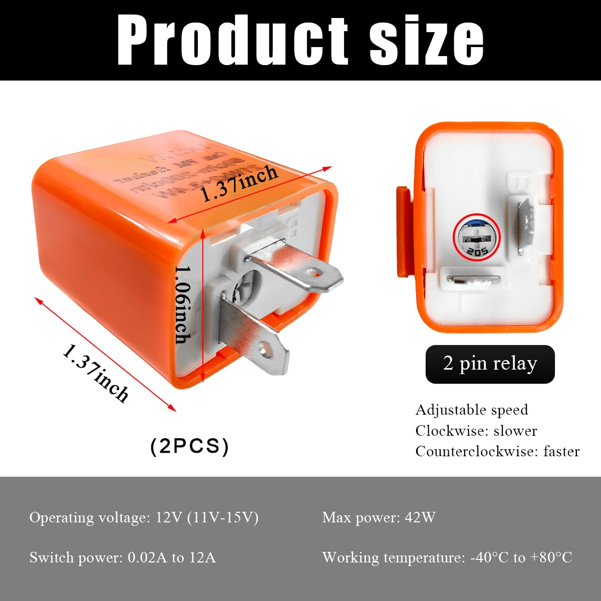 Wevdn 2PCS 12V Speed Adjustable 2 Pin LED Flasher, Electronic Flasher Relay Replacement Hazard Warn Flasher Relay, 2-Pin Hyper F