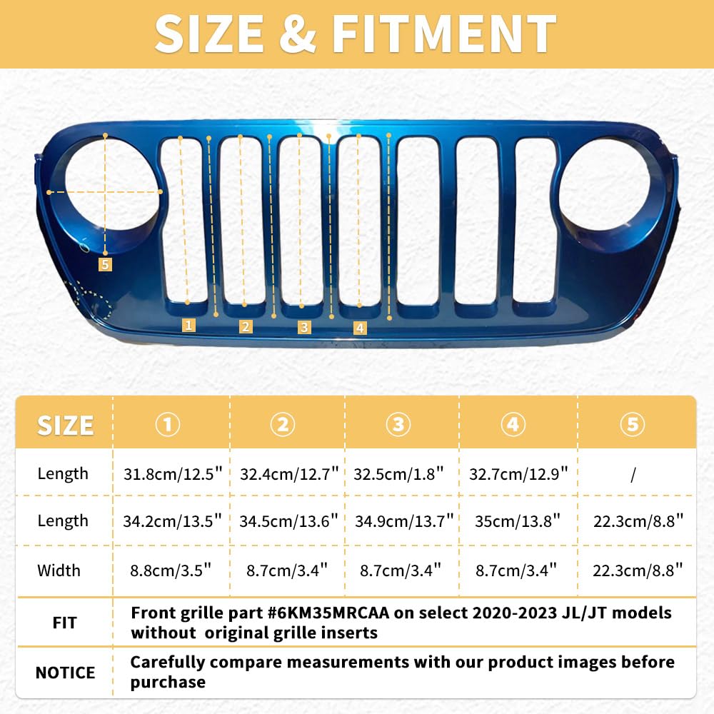 MAXDOM Grille Inserts Headlight Covers Set Fits for (2018-2023) Wrangler JL and Gladiator JT partial models Part#6KM36MRCAA (Ora