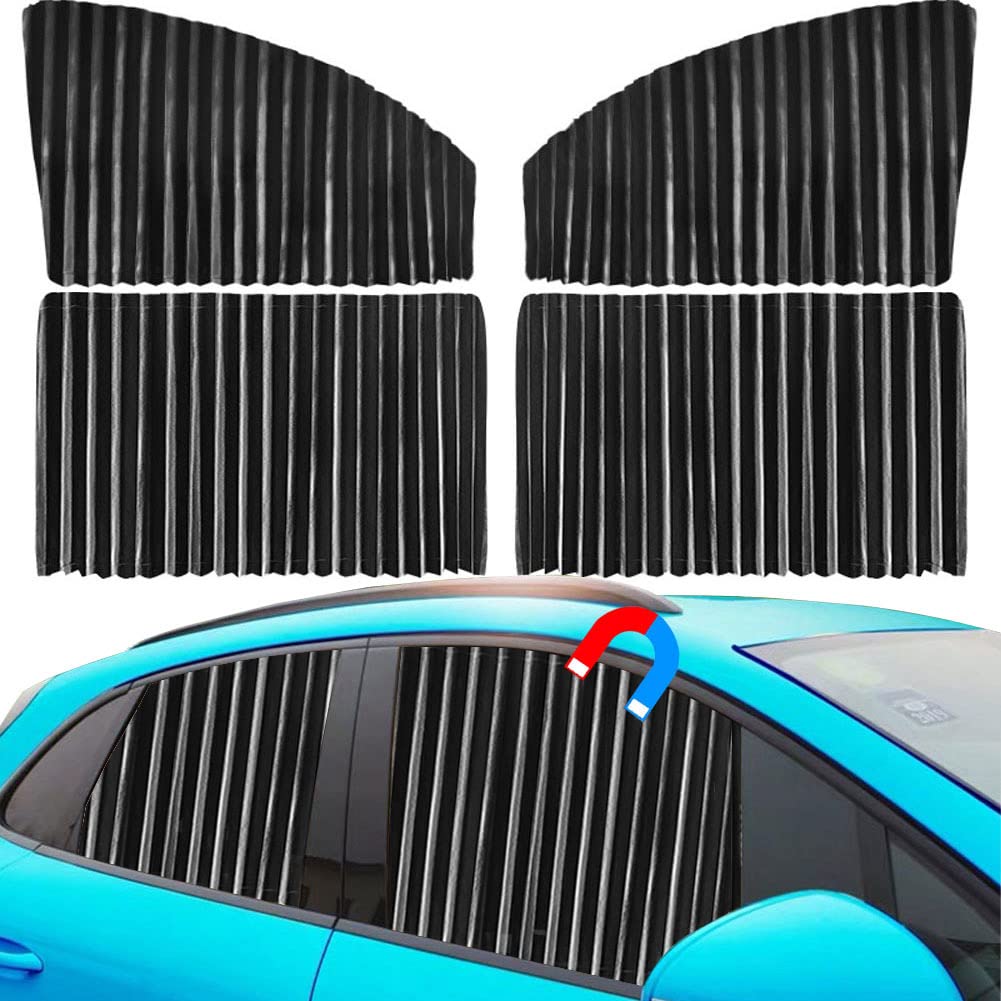 Ovege Car Window Shade -Car Side Window Sun Shade Car Curtain Pleated Silky Uv Protection Privacy Baby Suction Magnetic (Black-Opaque, Front&Back 4Pcs)