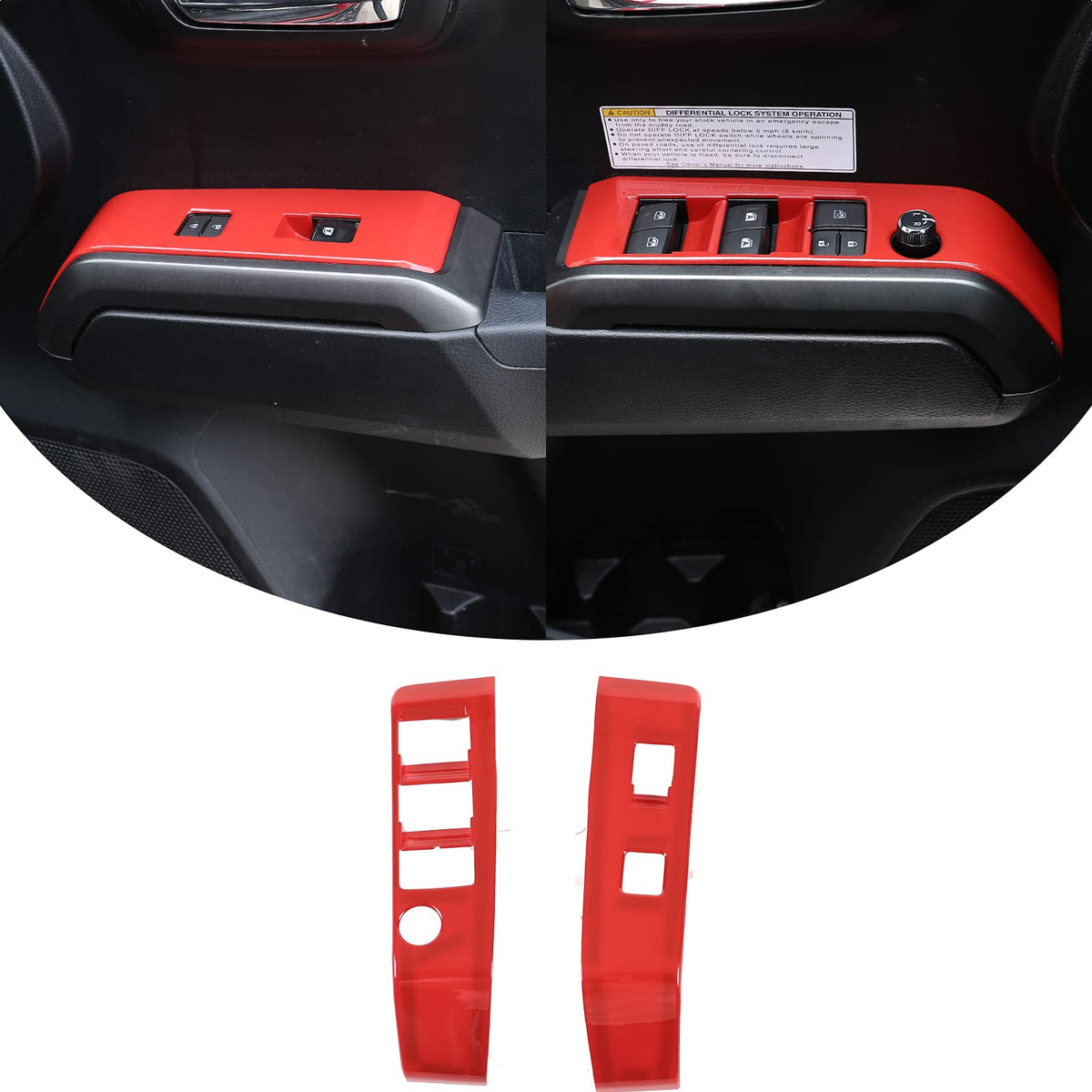 Front And Rear Doors 2Pcs Look Interior Door Armrest Window Switch Panel Cover Trim For Toyota Tacoma 2016 2017 2018 2019 2020 2021 2022 (Red,Front,)