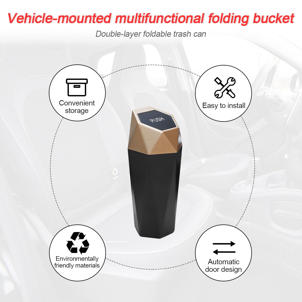 Blau Grun Car Trash Can, Mini Plastics Portable Auto Rubbish Bin With Lid, Leakproof Diamond Design Garbage Holder, Small Waterp
