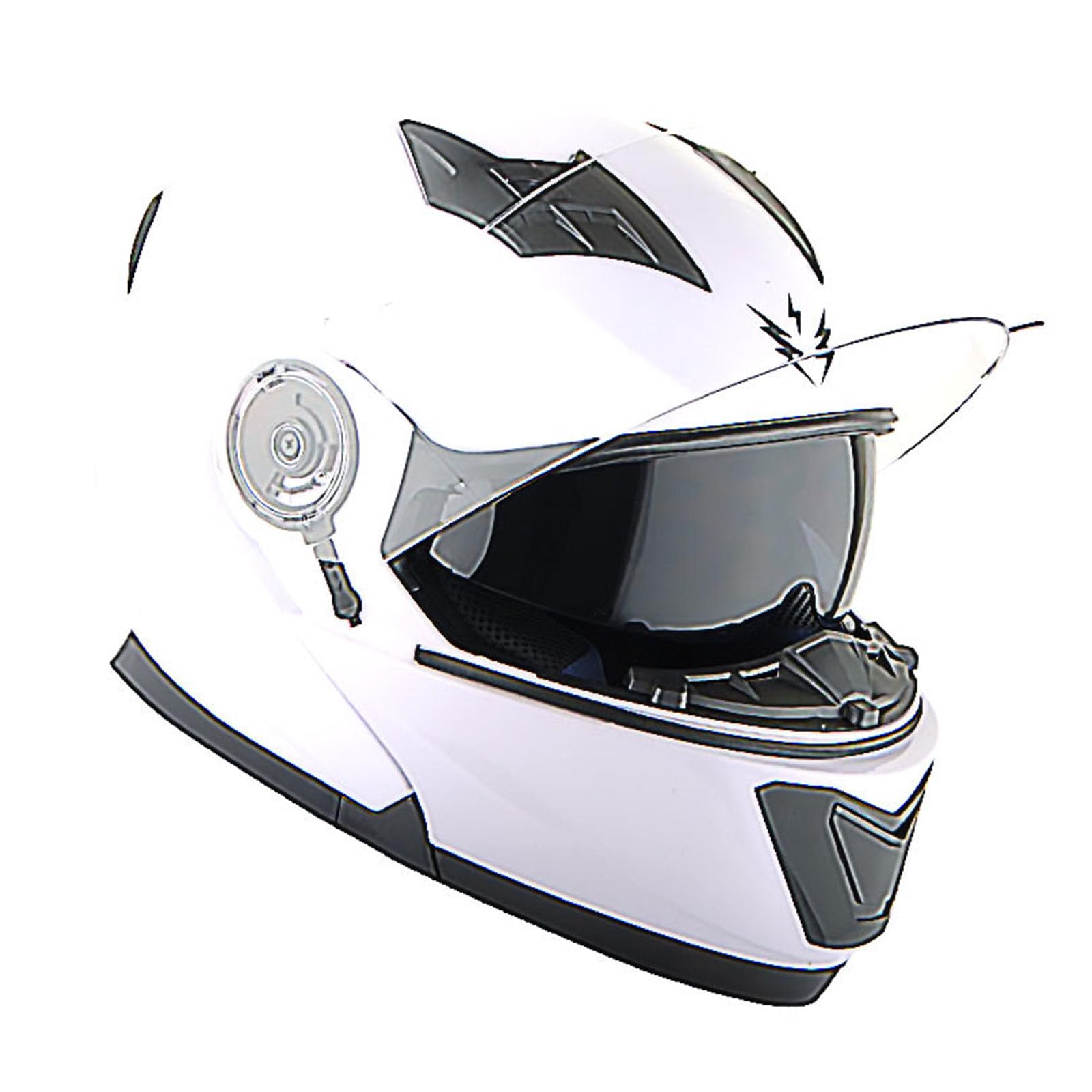 1Storm New Motorcycle Bike Modular Full Face Helmet Dual Visor Sun Shield With Rechargeable Led Tail Light: Glossy White