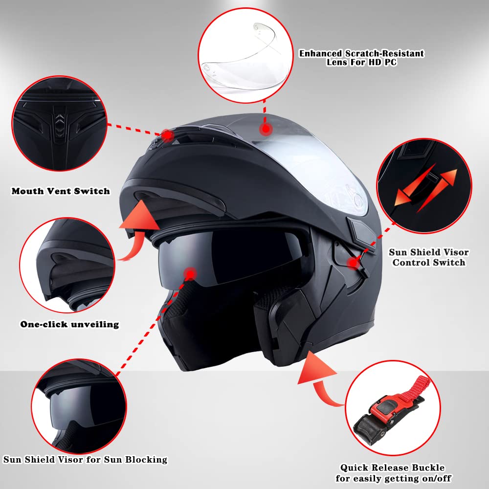 1Storm Motorcycle Modular Full Face Helmet Flip Up Dual Visor Sun Shield: Hb89