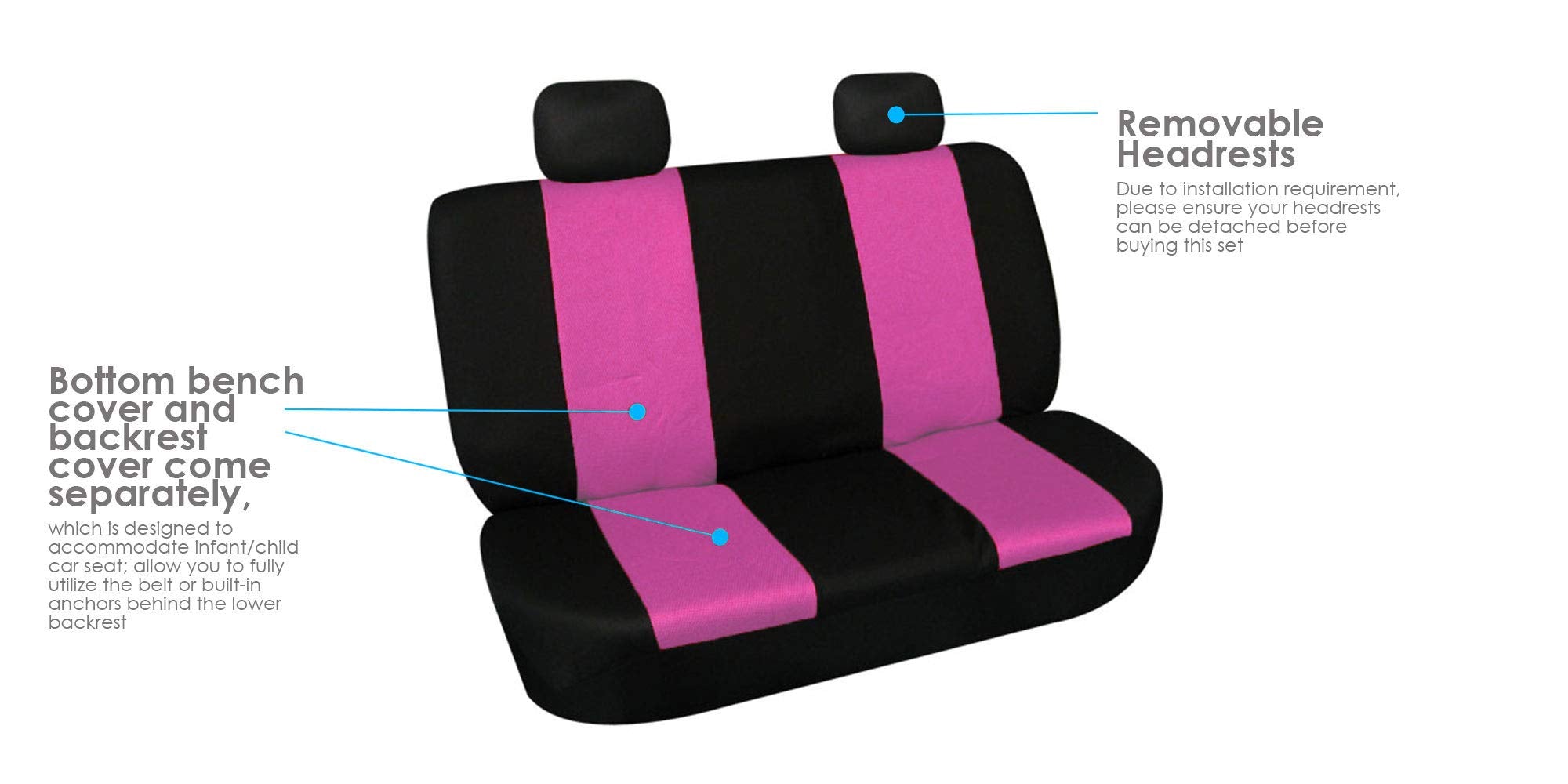 Fh Group Full Set Car Seat Covers Classic Cloth Universal Fit Pink Seat Covers,Washable High Back Combo Small Car Seat Cover Des