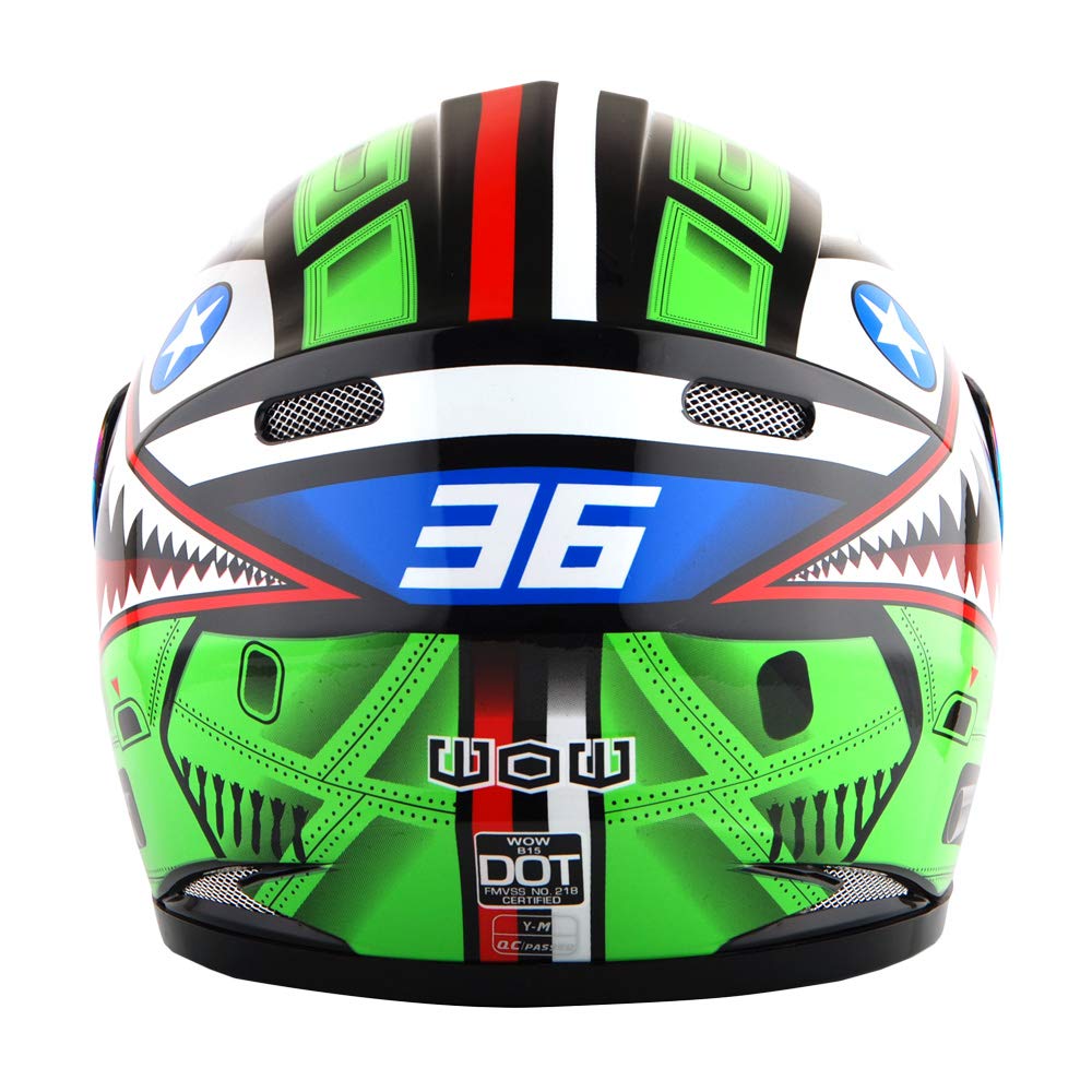 Wow Motorcycle Full Face Helmet Street Bike Bmx Mx Youth Kids Shark Green