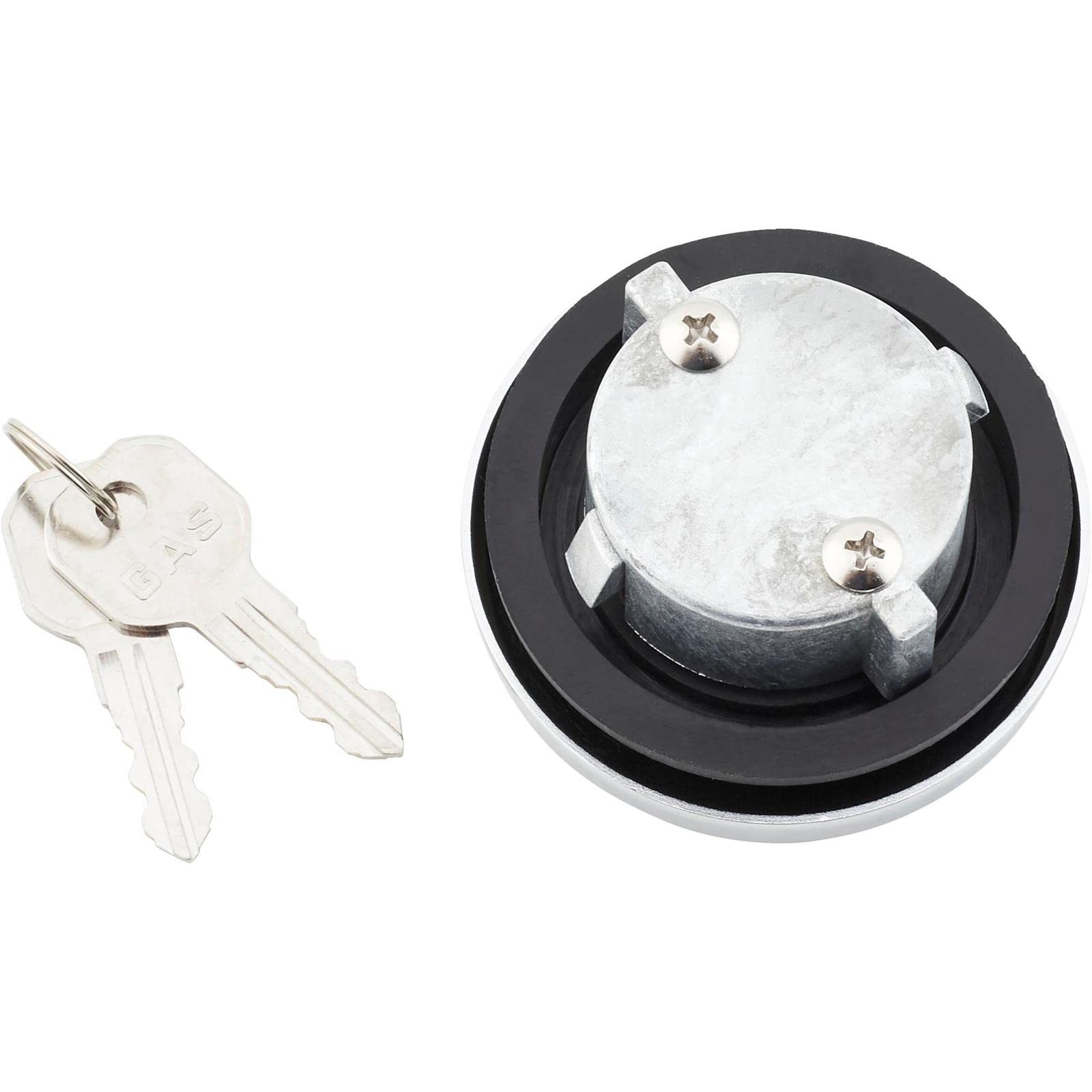 United Pacific S1301 Triple Chrome Vented Locking Gas Cap w/2 Keys for Various 1947-71 Chevy & Ford Vehicles, All Metal Cap – One Cap w/2 Keys