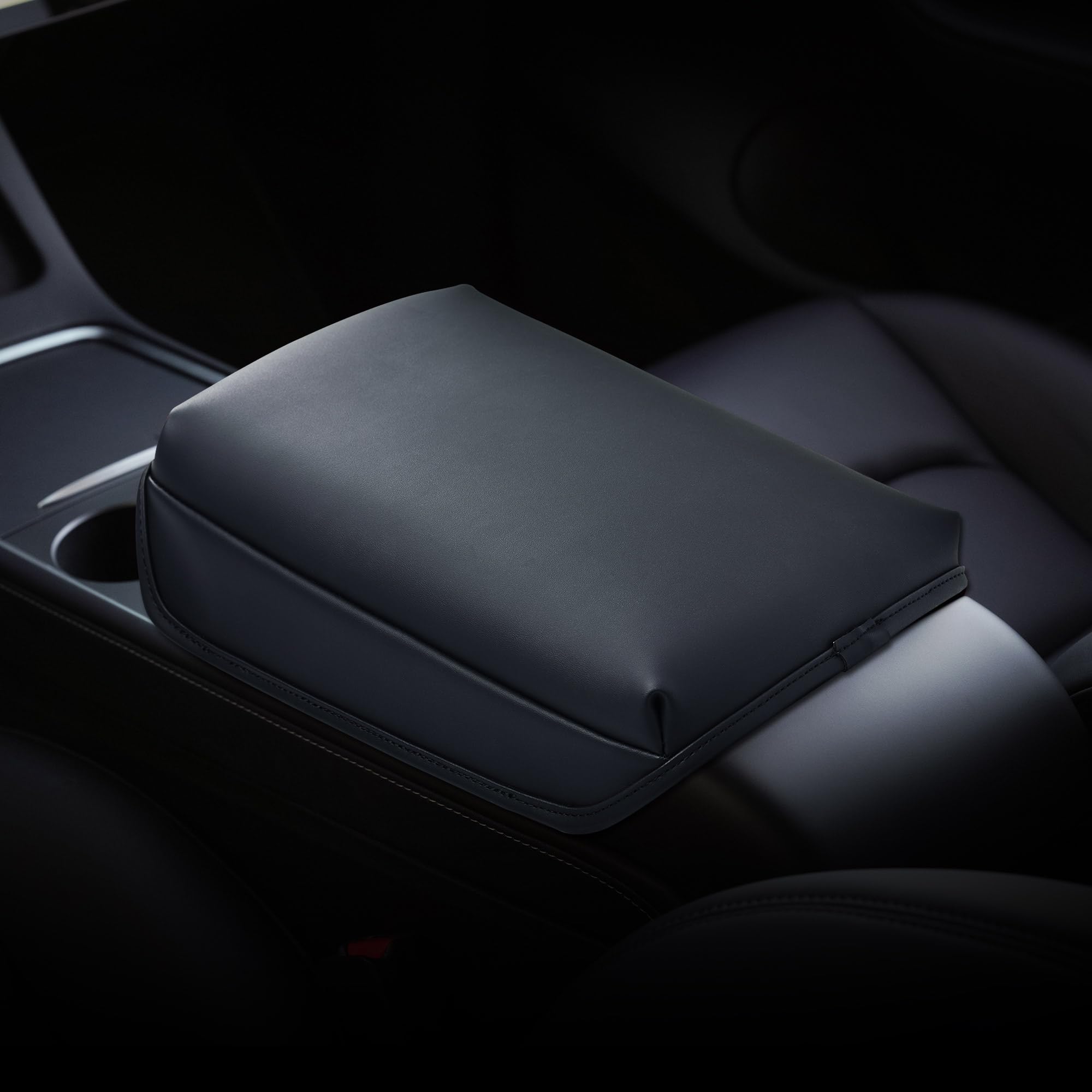 Kmmotors Model Y, Model 3 Center Console Cover Basic Black, Armrest Cushion, Console Protector, Vegan Leather, Tesl* Accessories
