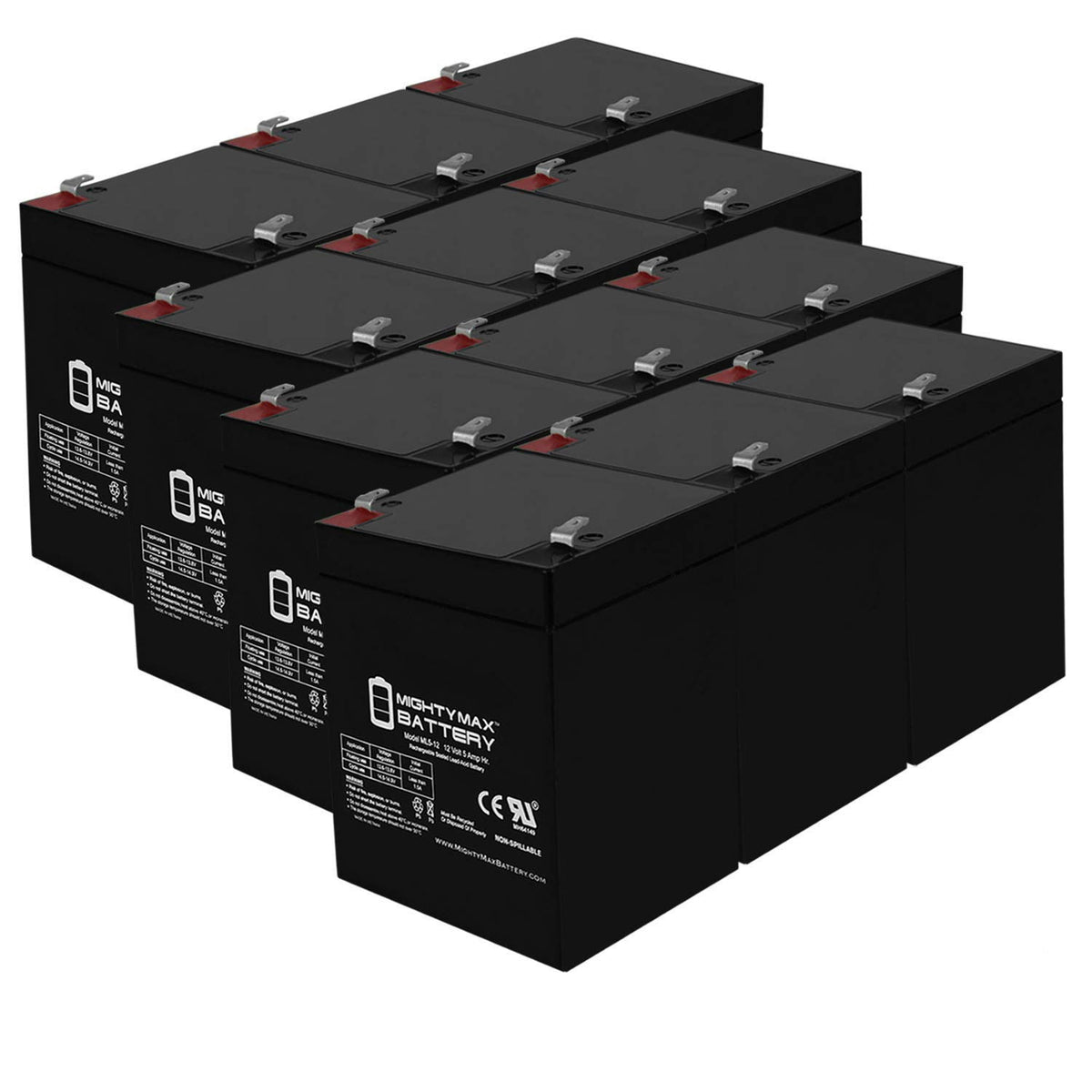 Mighty Max Battery Ml5-12 - 12V 5Ah Electric Trailer Brakes Breakaway Kit Rechargeable Battery - 12 Pack
