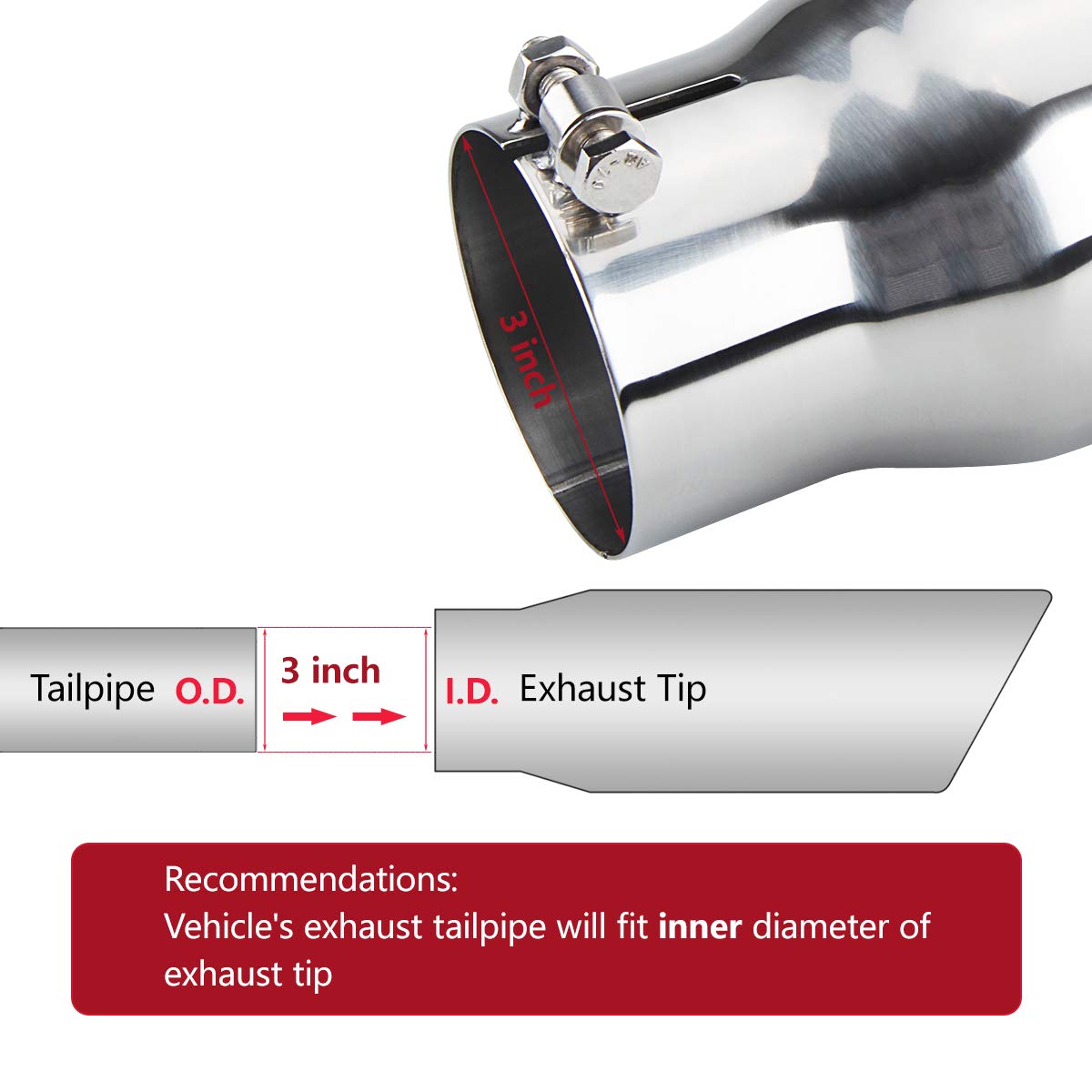 Lcgp 3 Inch Inlet Exhaust Tip,3' X 4' X 12',Bolt On Stainless Steel Polished Diesel Exhaust Tailpipe Tip