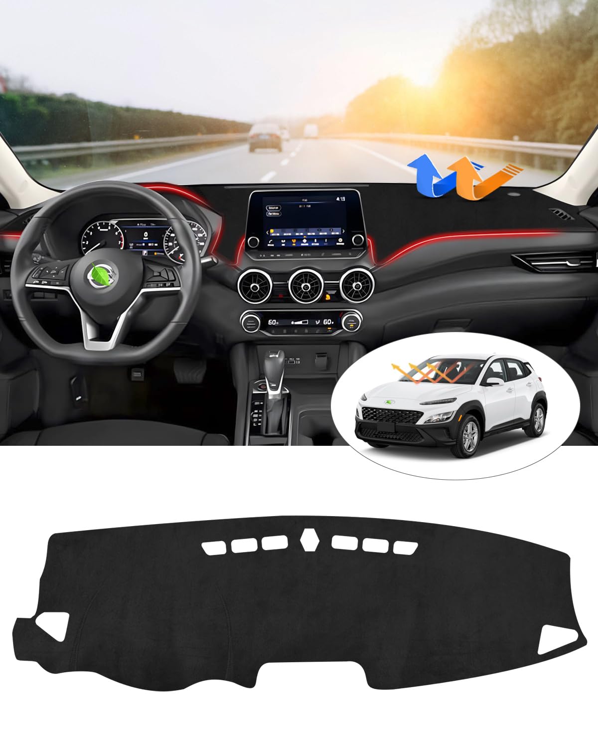 Cartist Dash Cover Fits for 2018-2021 2022 2023 Hyundai Kona (No HUD) Dashboard Cover Mat Non-Slip Pad Carpet Anti-Glare